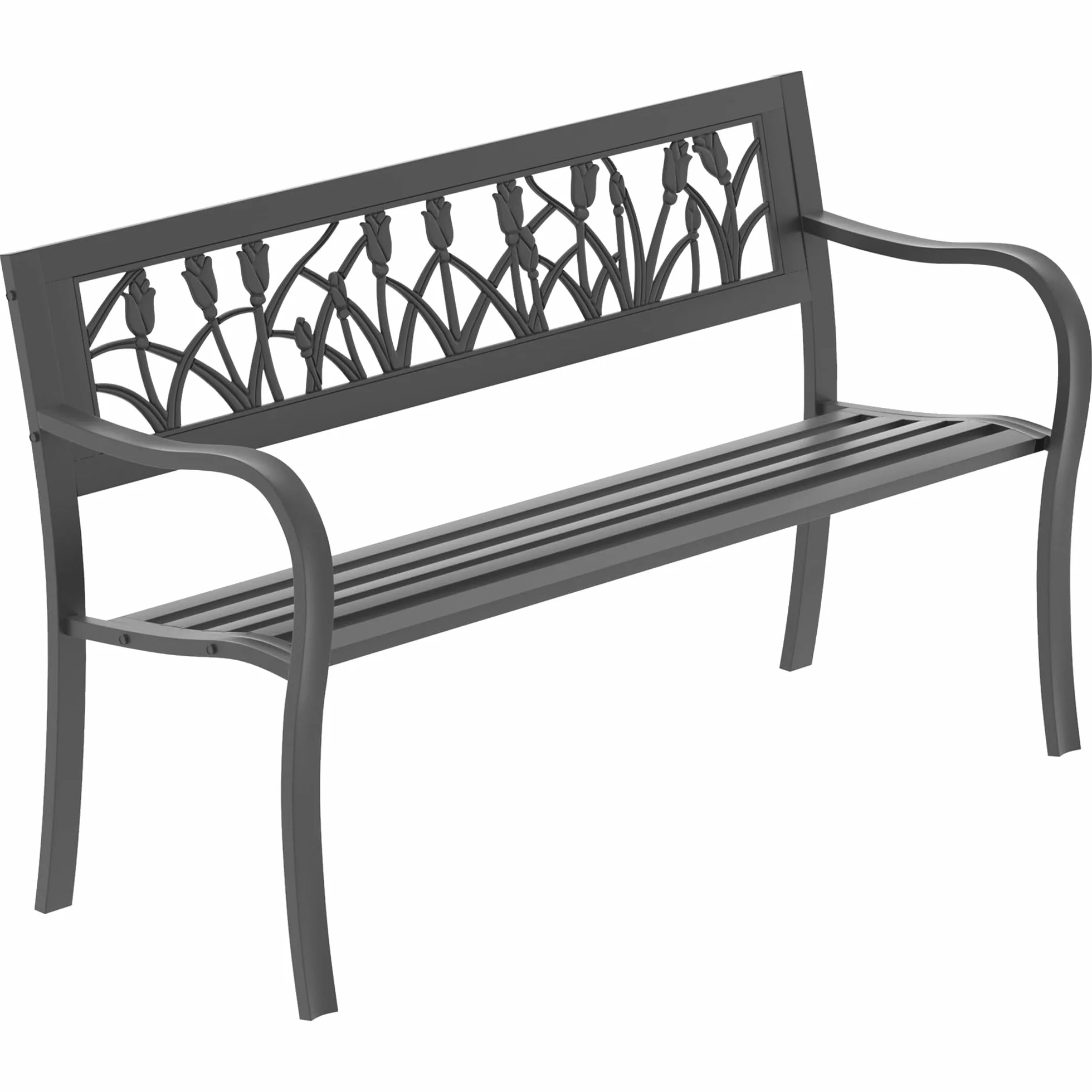 Garden Vida Stalowa ławka ogrodowa 3-osobowa design tulipanów
