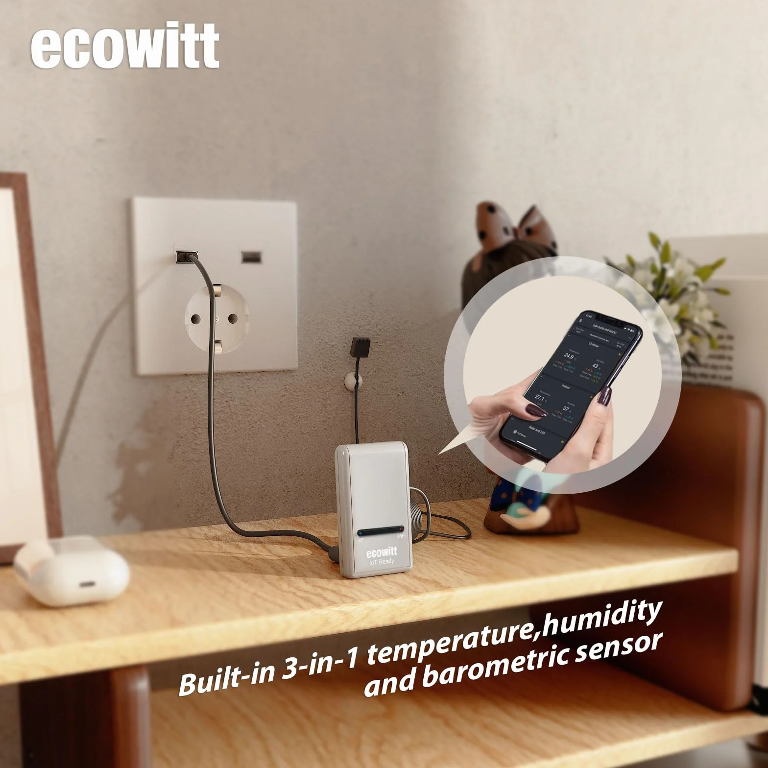 ECOWITT GW1200 Stacja Pogodowa z Czujnikiem Zewnętrznym 3 w 1 Temperatura Wilgotność Barometr