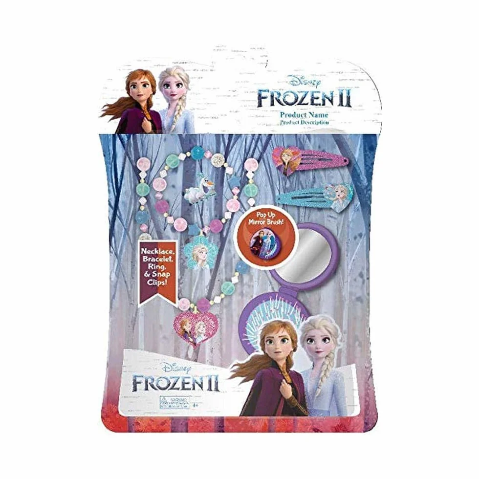 Disney Frozen- Zestaw 6 Akcesoria do włosów z pędzlem 2 zestawy kosmetyków i biżuterii (Kids 1)