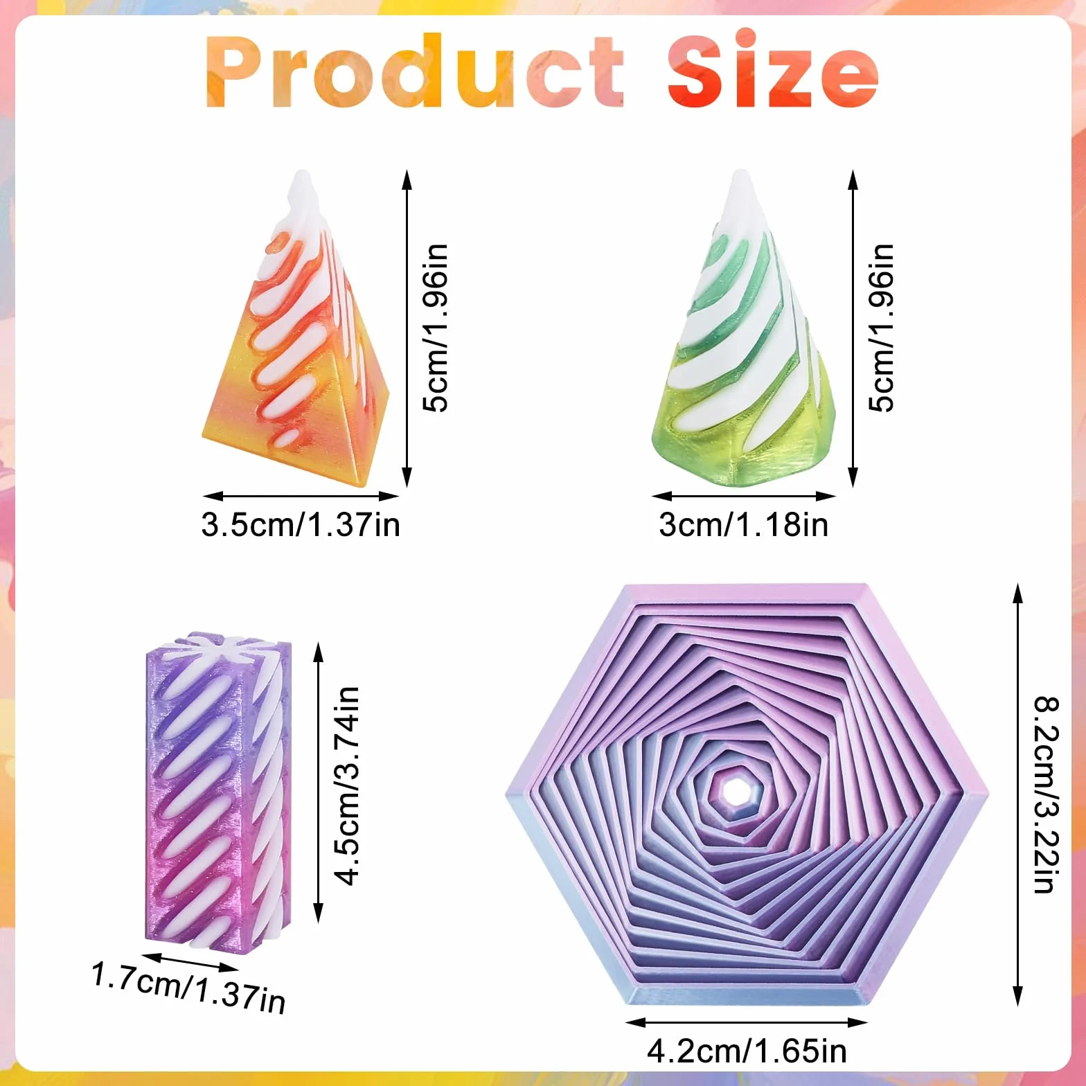 4 sztuki Impossible Cone, spirala z nadrukiem 3D, zabawka sześciokątna i okrągła fidget toy, zabawka antystresowa dla dzieci i dorosłych