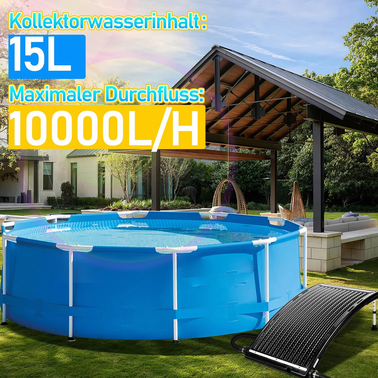 Kolektor słoneczny 110x65x15 cm 10 000 l/h przyłącze 38-40 mm do basenu