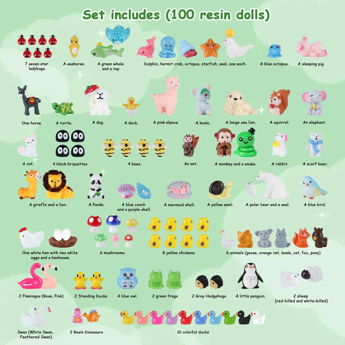 100 sztuk mini figurek zwierzęcych z żywicy, zestaw zabawek, ornamenty, kaczka, lew, słoń, łoś, dinozaury, miniaturowe figurki, krajobraz, akwarium, prezent urodzinowy, dekoracja tortu dla chłopców i