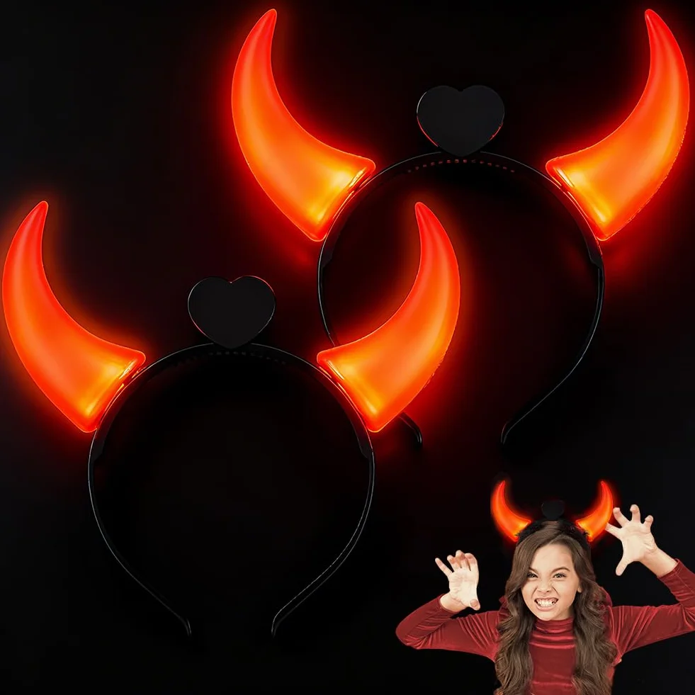 Opaska na głowę z rogami diabła świecąca w ciemności akcesoria Halloween