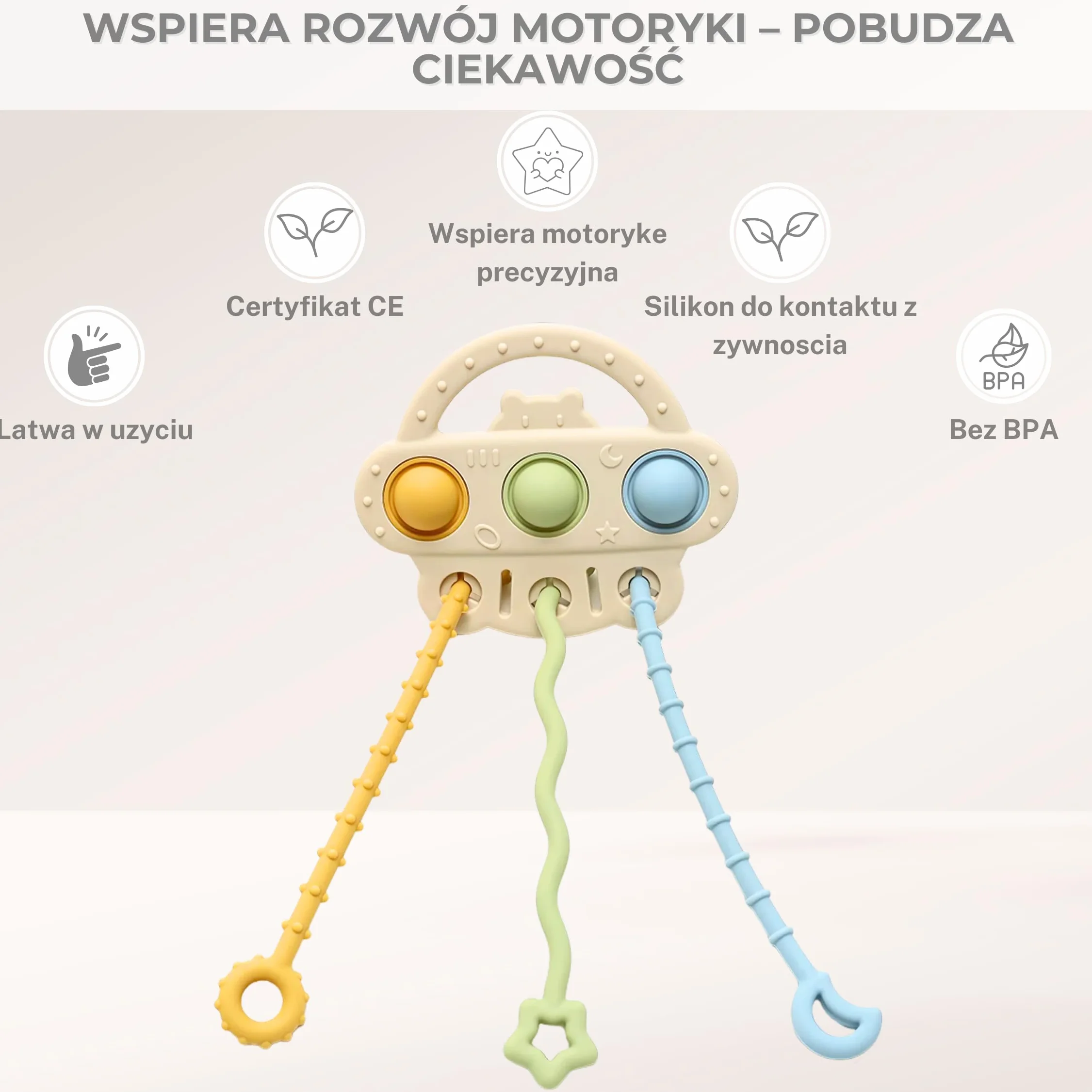 CAJA Zabawka sensoryczna dla niemowląt od 6 miesięcy silikonowa do auta samolotu lub wózka wspiera rozwój motoryczny idealna w podróży dla chłopców i dziewczynek bezpieczna i trwała