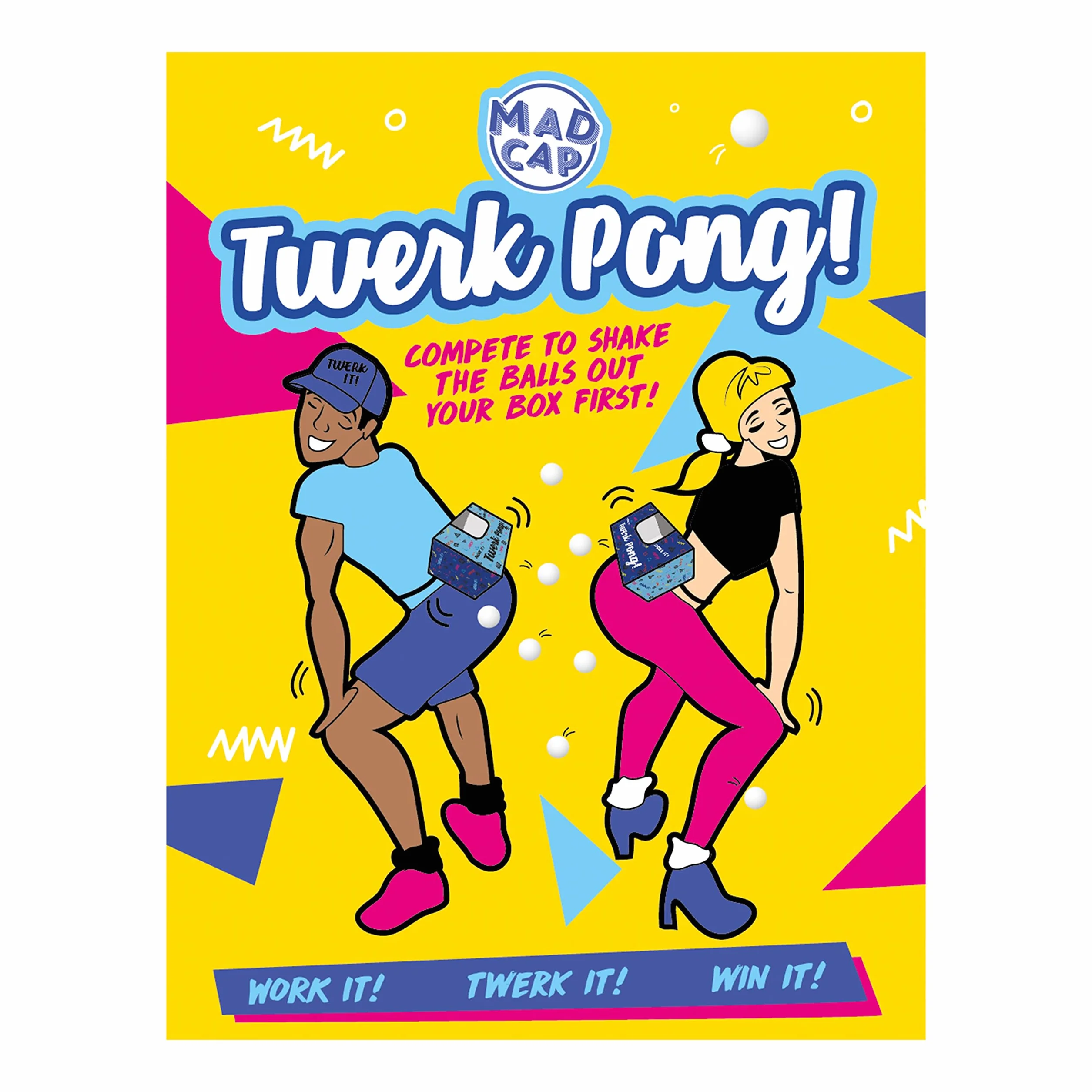 Fizz Creations Nowość gra Twerk Pong. Oryginalna rodzinna gra imprezowa Twerk. Zawiera 10 piłek do ping ponga, wstążkę i kartonowe pudełka. Twerk, aby wstrząsnąć piłeczkami ping ponga!
