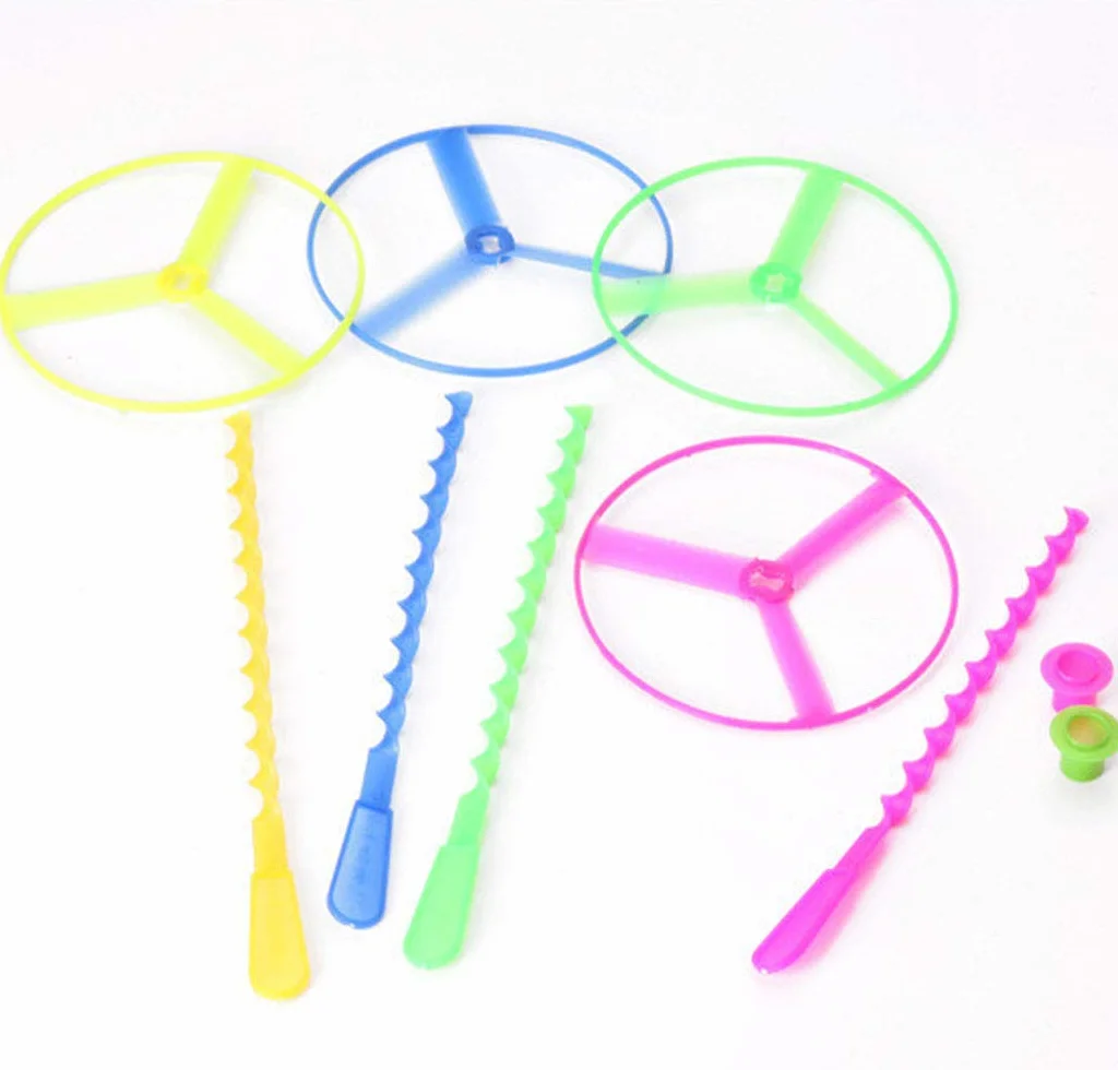 YUEMING 10 szt. Twisty Pull String Spodki, helikoptery wirujące latające dyski, zabawki edukacyjne dla dzieci (motyw ważki, losowy kolor)