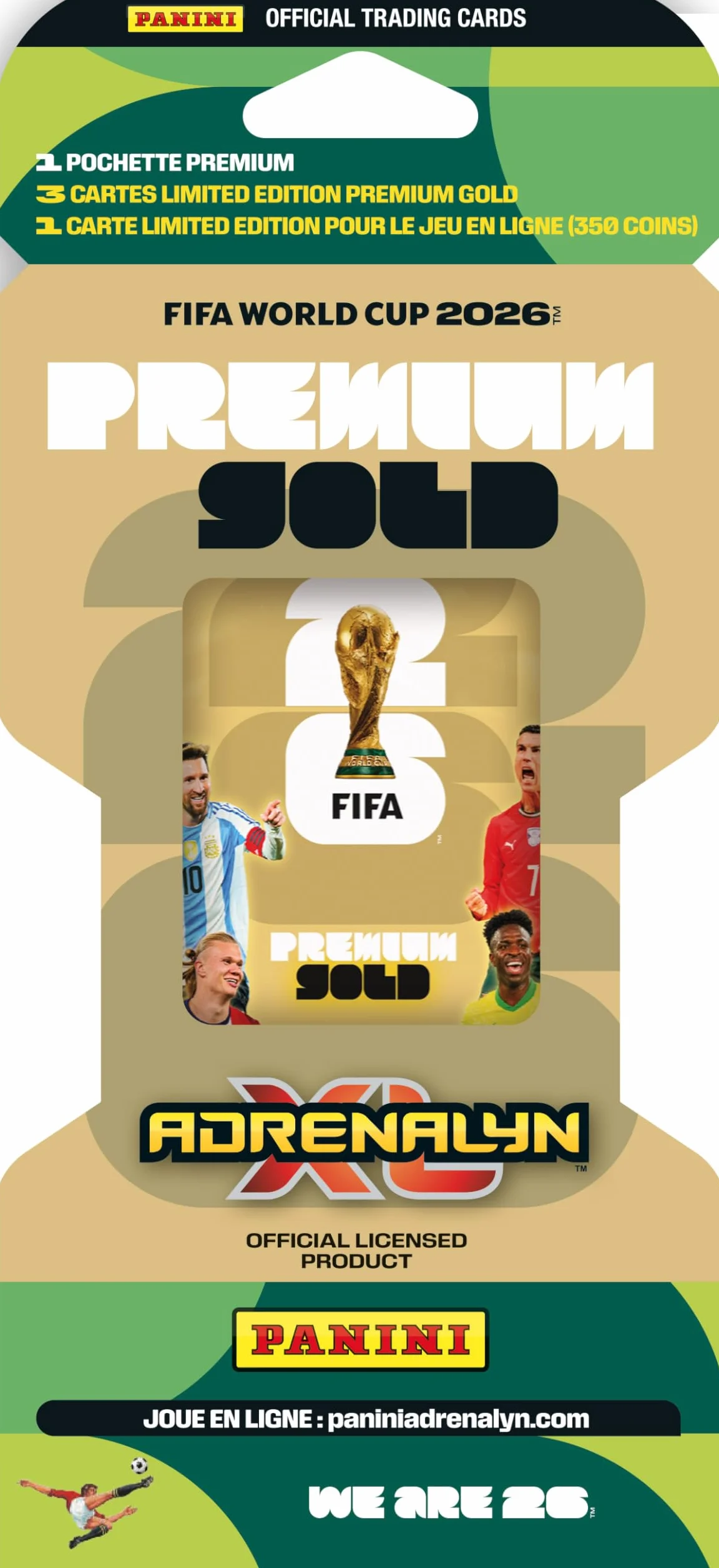 Mistrzostwa Świata FIFA 2026 Trading Cards Game Blister Premium Gold (1 etui premium + 4 ekskluzywne karty z limitowanej edycji)