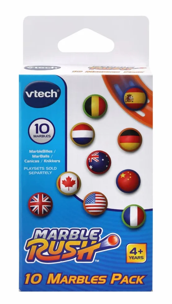 VTech Marble Rush MarBalls zestaw 10 dodatkowych kulek do wszystkich torów Marble Rush, z flagami krajów, dla dzieci w wieku 4-12 lat