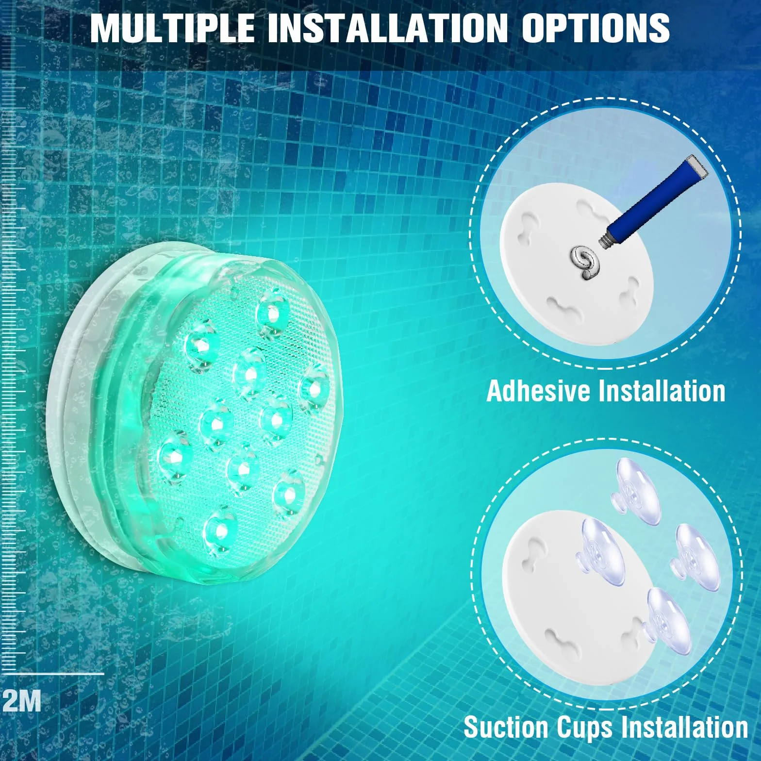 Qoolife Akumulatorowe lampki do jacuzzi 8,4 cm USB magnetyczne RGBW IP68 wodoodporne podwodne światło