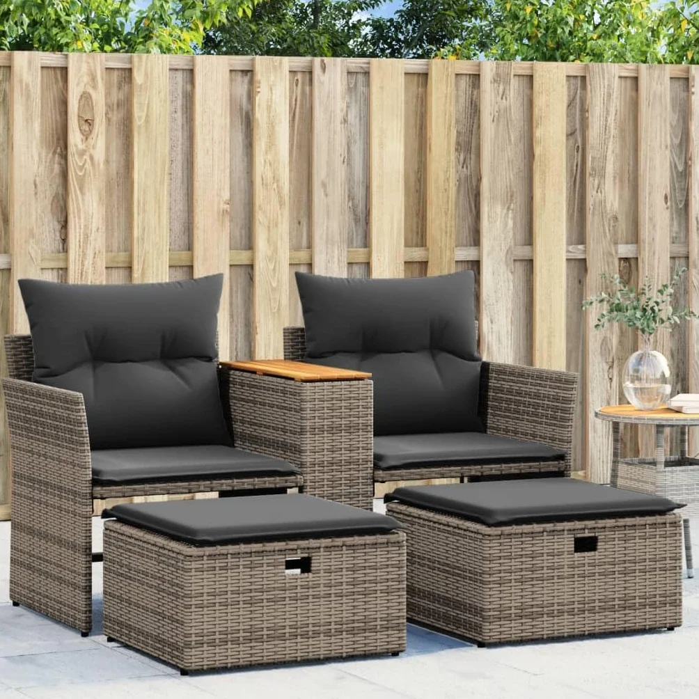 vidaXL 2-osobowa sofa ogrodowa z podnóżkami polirattan szara