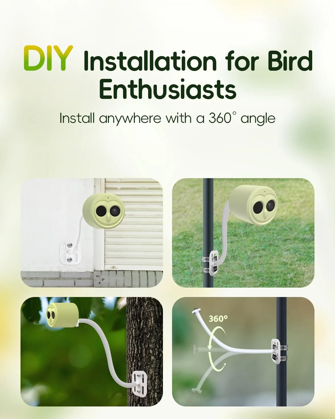Hibird 4K HD inteligentna kamera do karmnika dla ptaków, zasilana energią słoneczną, podwójne WiFi 2,4G/5G, 6-krotny film w zwolnionym tempie, AI identyfikuje ponad 10 000 gatunków