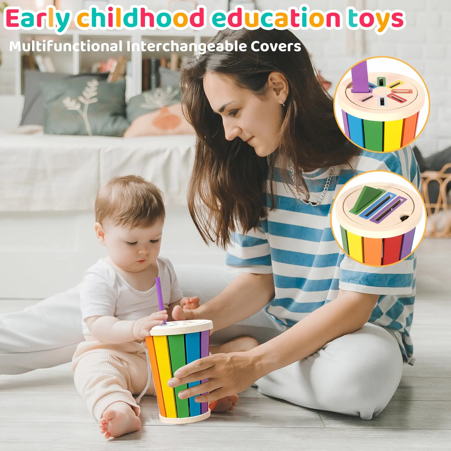 Montessori zabawka dla dzieci od 1 lat, sensoryczna, zabawka edukacyjna, Gra Sortowania Kolorów, 3 w 1 Drewniana Zabawka Niemowląt, Odpowiednie dla dzieci w wieku 1, 2, 3 roku