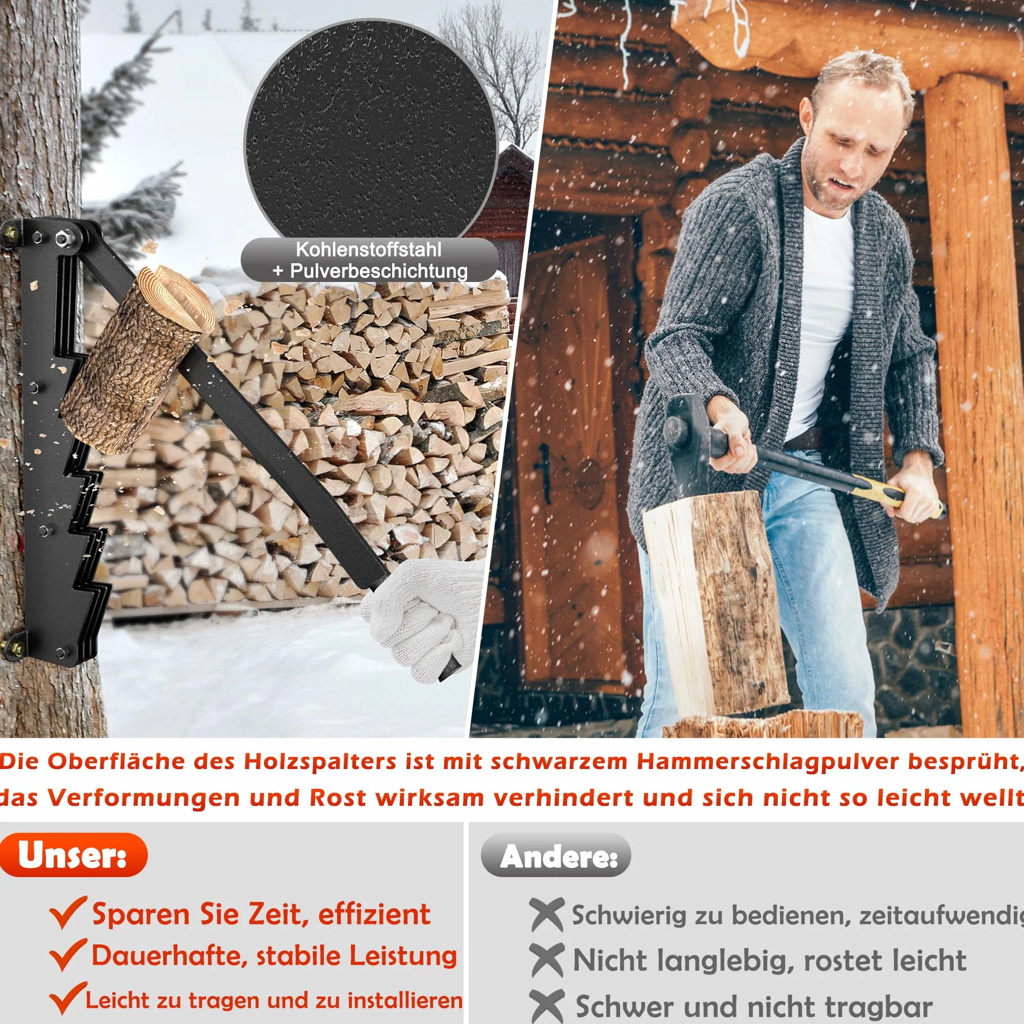 HENGMEI Ręczna łuparka do drewna z żeliwa montowana na ścianie