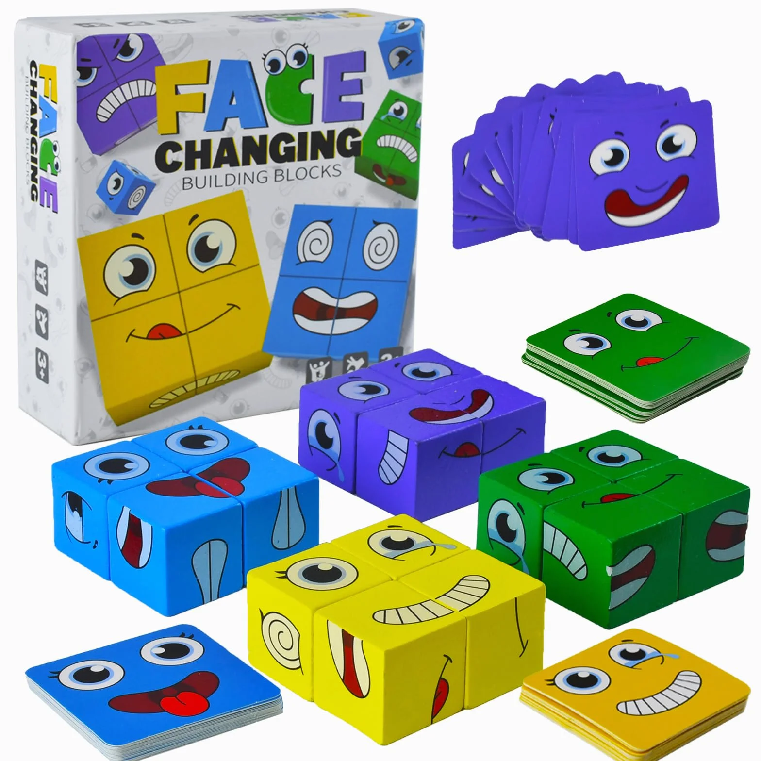 Drewniane puzzle, puzzle kostki, gry edukacyjne Montessori, gry interaktywne, zmieniające twarz zabawki edukacyjne w kostce, drewniane gry Montessori dla dzieci w wieku 3 4 5 6 lat