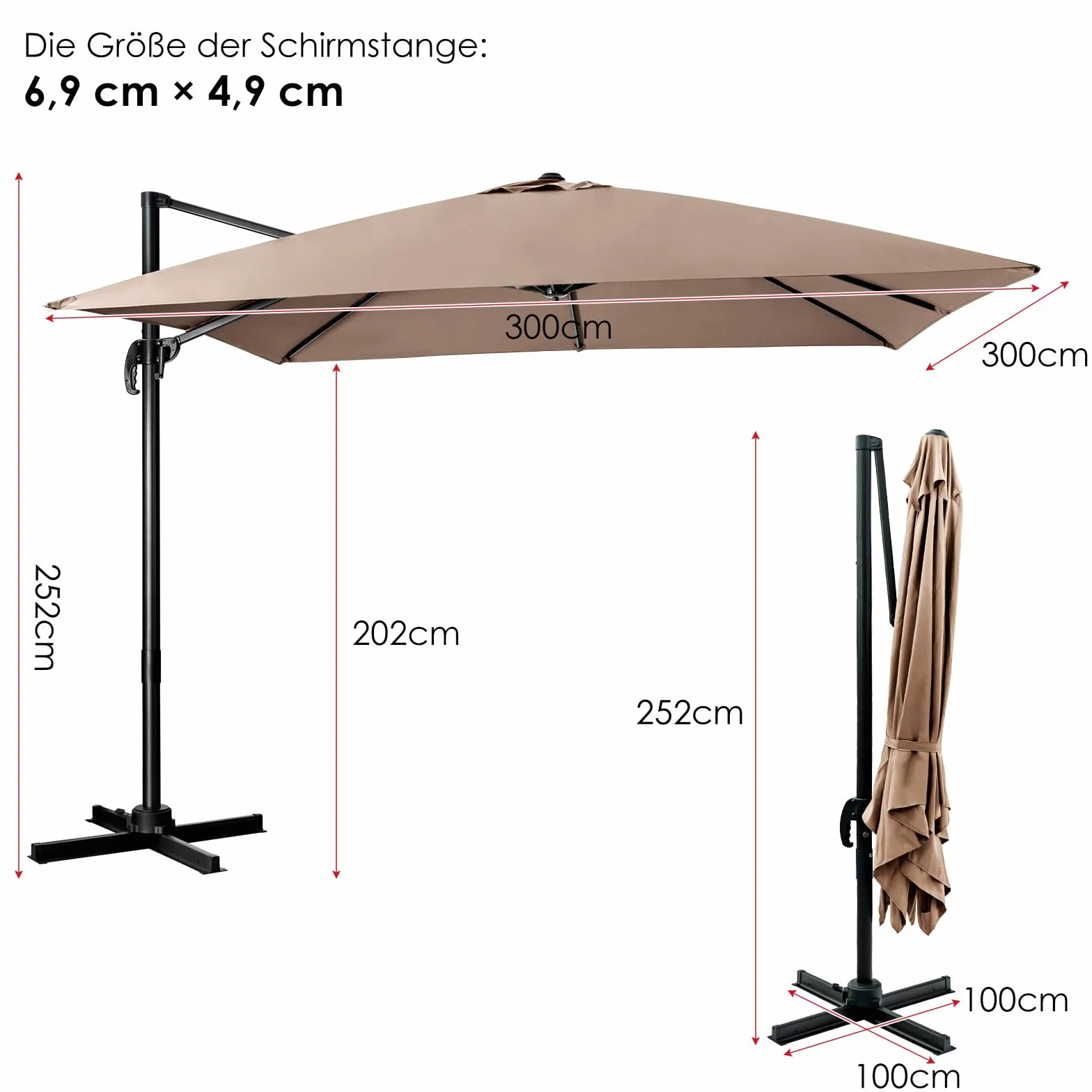 COSTWAY Parasol ogrodowy kwadratowy 300 x 300 cm z korbą obracany 360°