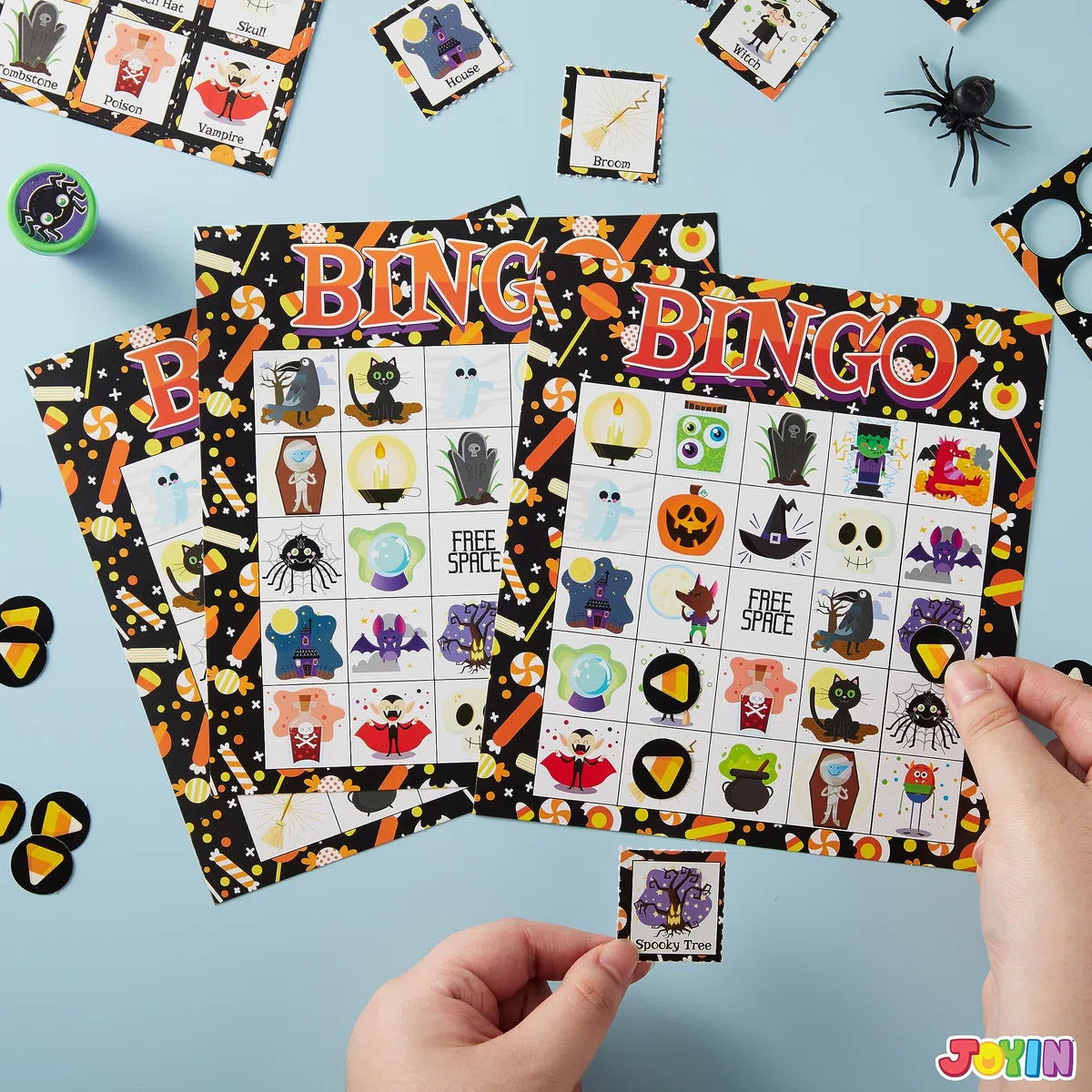 JOYIN 28 Halloween Bingo karta do gry na zajęcia szkolne i rodzinne, Halloween, Halloween, majsterkowanie do klasy, przybory szkolne, gry planszowe