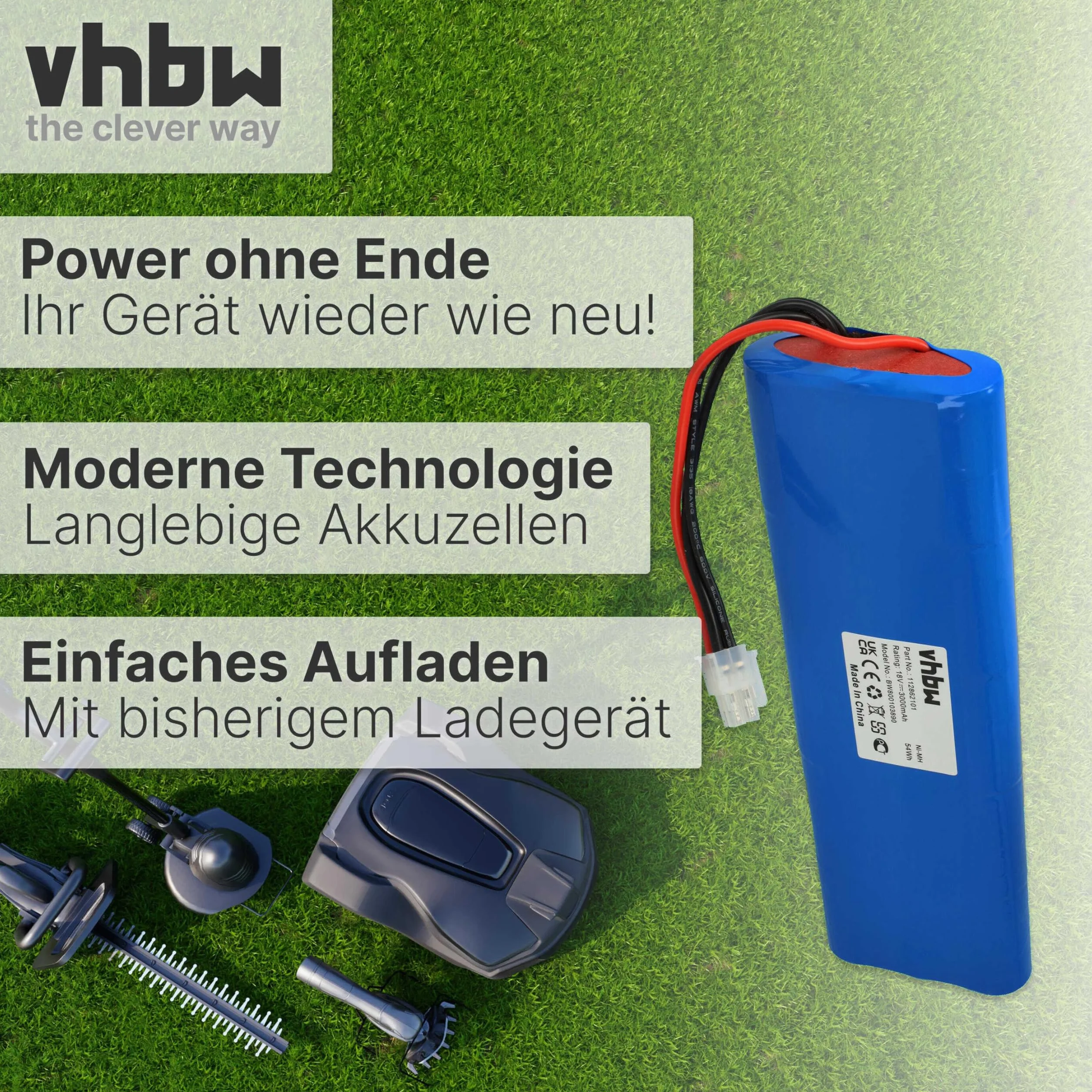 vhbw Akumulator NiMH 3000 mAh 18 V do Husqvarna Automower 210C 220AC 230ACX 260ACX G2