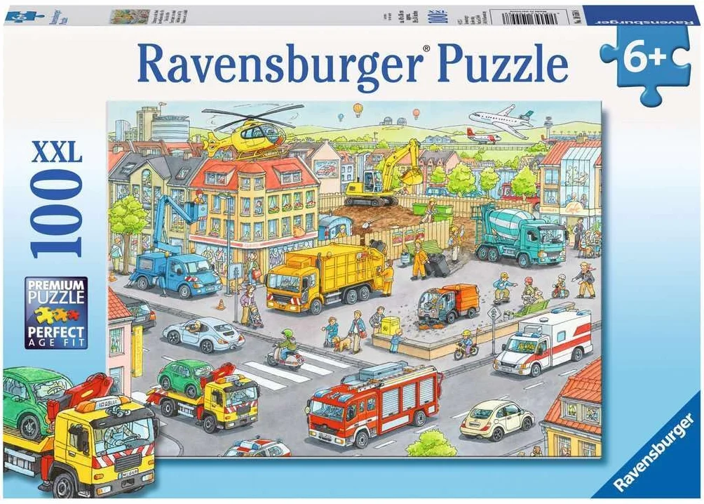 Ravensburger Puzzle 10558 Pociąg W Mieście 100 Elementów Puzzle Dla Dzieci (10558) Unikalne Elementy, Technologia Softclick - Klocki Pasują Idealnie