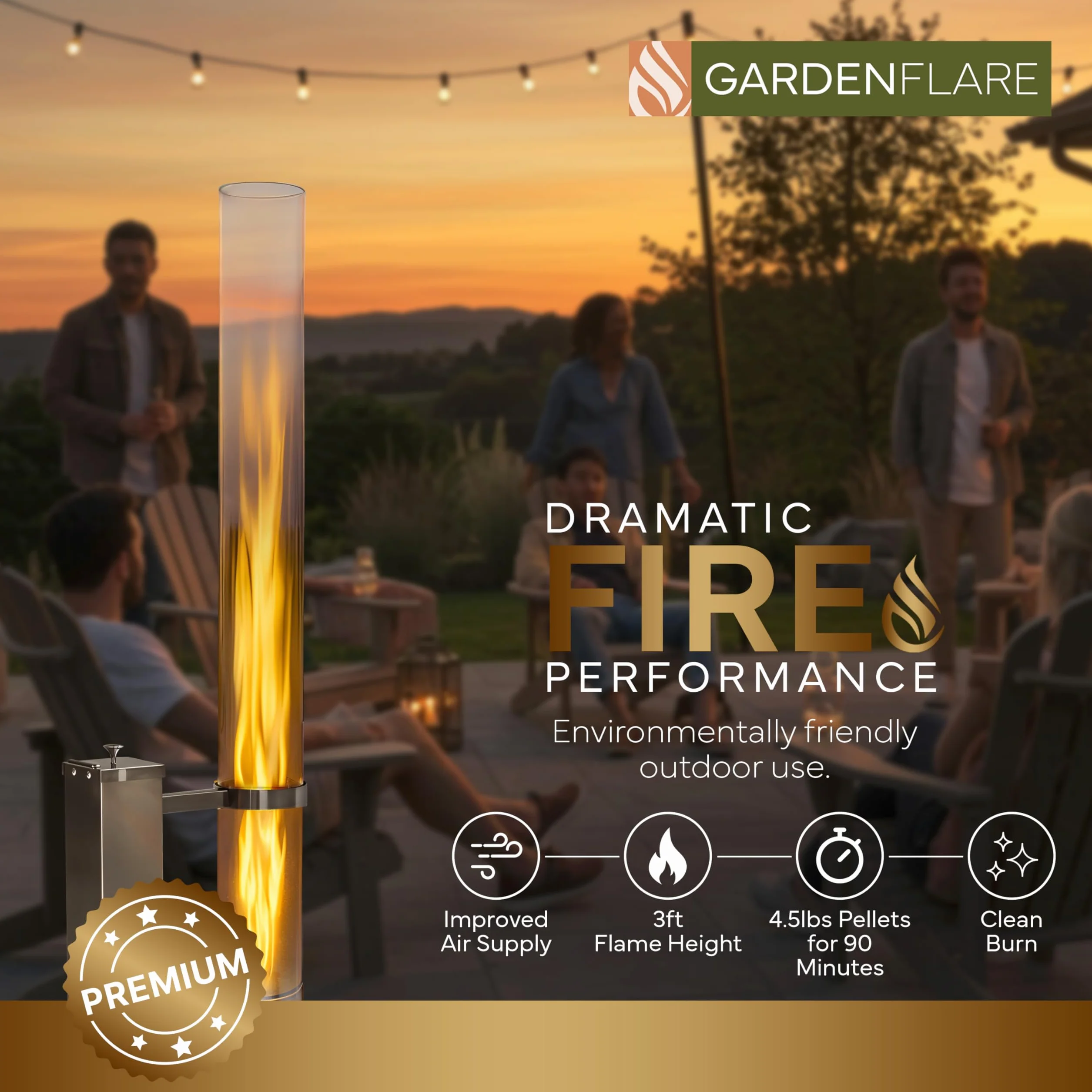 GARDENFLARE Palenisko pochodnia na pellet ze stali nierdzewnej płomień 1,5 m