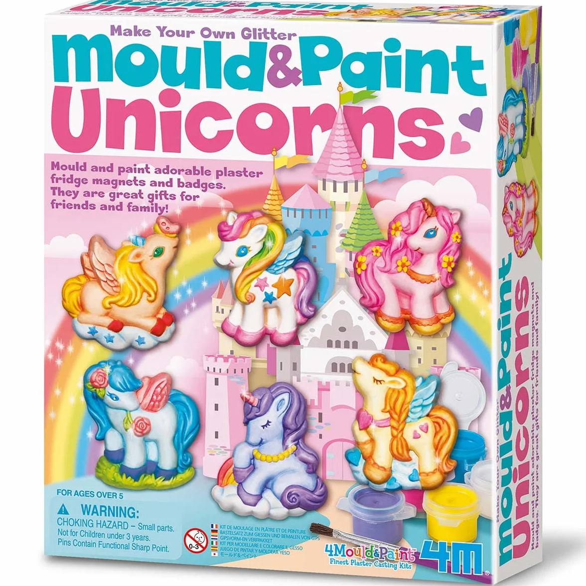 4M, Mould and Paint Unicorns, Mould and Paint Fridge Magnets and Badges, Unicorn Themed Craft Activity, Kids Ages 5+