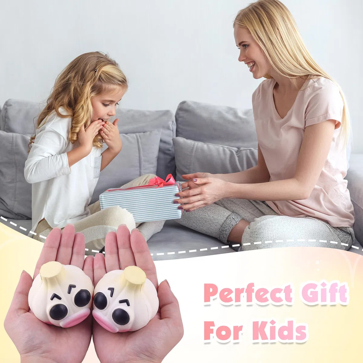 Anboor Kawaii, zestaw 2 zabawek czosnkowych, zapachowych, powoli amortyzujących piankowych quishies, zabawki redukujące stres dla dzieci, nastolatków i dorosłych