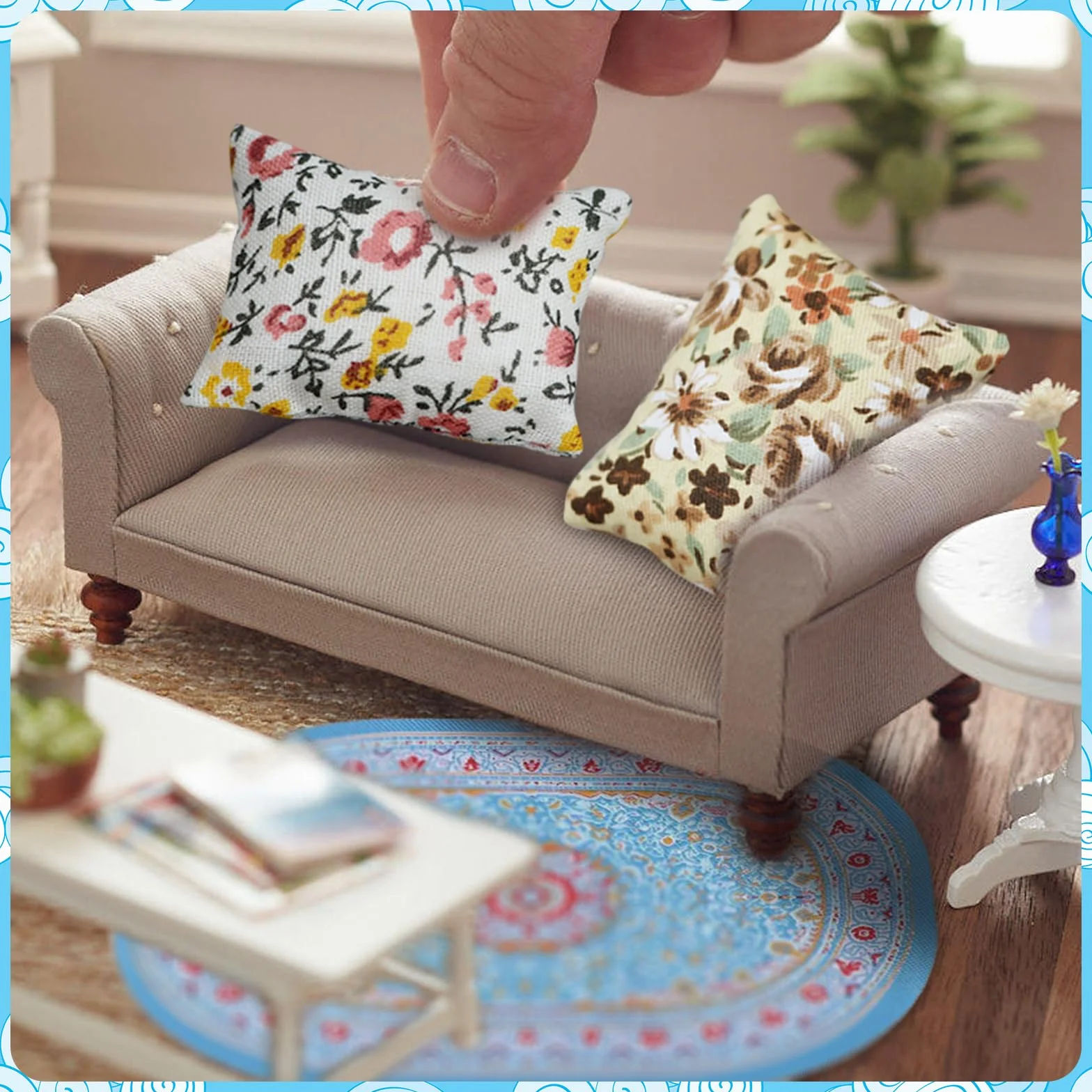 DKDDSSS 6-częściowy zestaw akcesoriów do domku dla lalek, dywanik do domku dla lalek (niebieski)