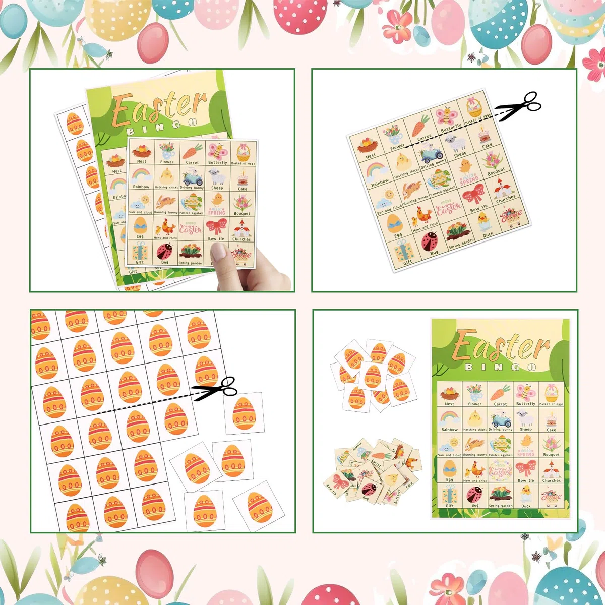 Zestaw Gry Bingo Wielkanocne 24 Graczy, 24szt Karty Gry Bingo Wielkanocne z Kartą Wezwaniem Jajkiem Wielkanocnym Oraz Instrukcją Obsługi Zajęcia Całej Zabawne Imprezę Dzieci Dorosłych
