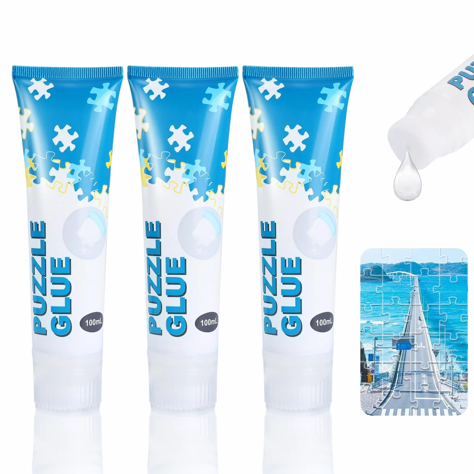 Klej do puzzli, 3 sztuki, przezroczysty klej do puzzli z aplikatorem, odpowiedni do mocowania i zawieszania puzzli - 300 ml