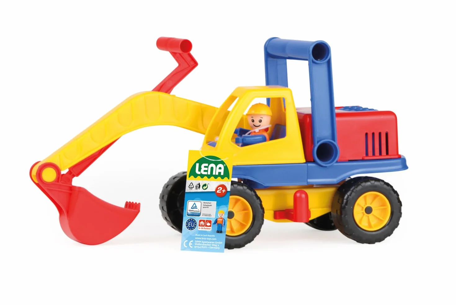 Lena 04151 Aktywna koparka, ok. 35 cm, z ruchomą figurką Lena, plac budowy, zabawkowy pojazd dla dzieci od 2 lat, wytrzymała koparka z funkcjonalną koparką i uchwytem