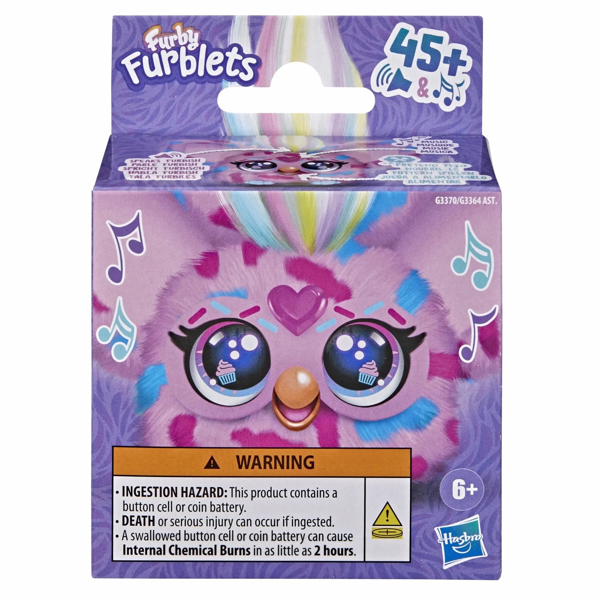 Furby Furblets Cay-Kee, miniaturowa pluszowa zabawka, motyw różowego tortu, muzyka i dźwięki, zabawki do karmienia na niby dla dzieci w wieku od 6 lat