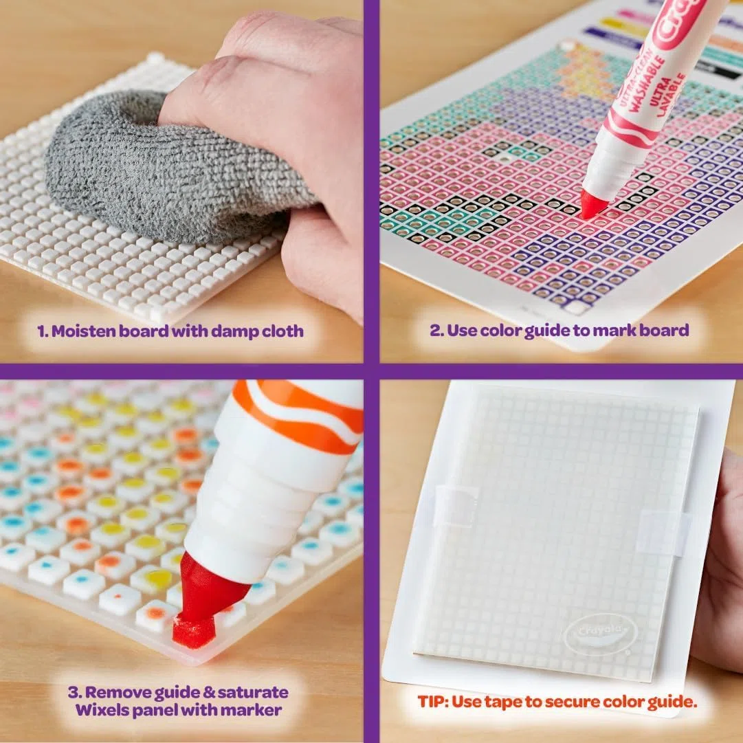 CRAYOLA Wixels zestaw do aktywności zwierząt, absorbujący kolory, zestaw sztuki pikselowej, zawiera markery i łatwe do naśladowania przewodniki kolorów, dla dzieci w wieku od 6 lat