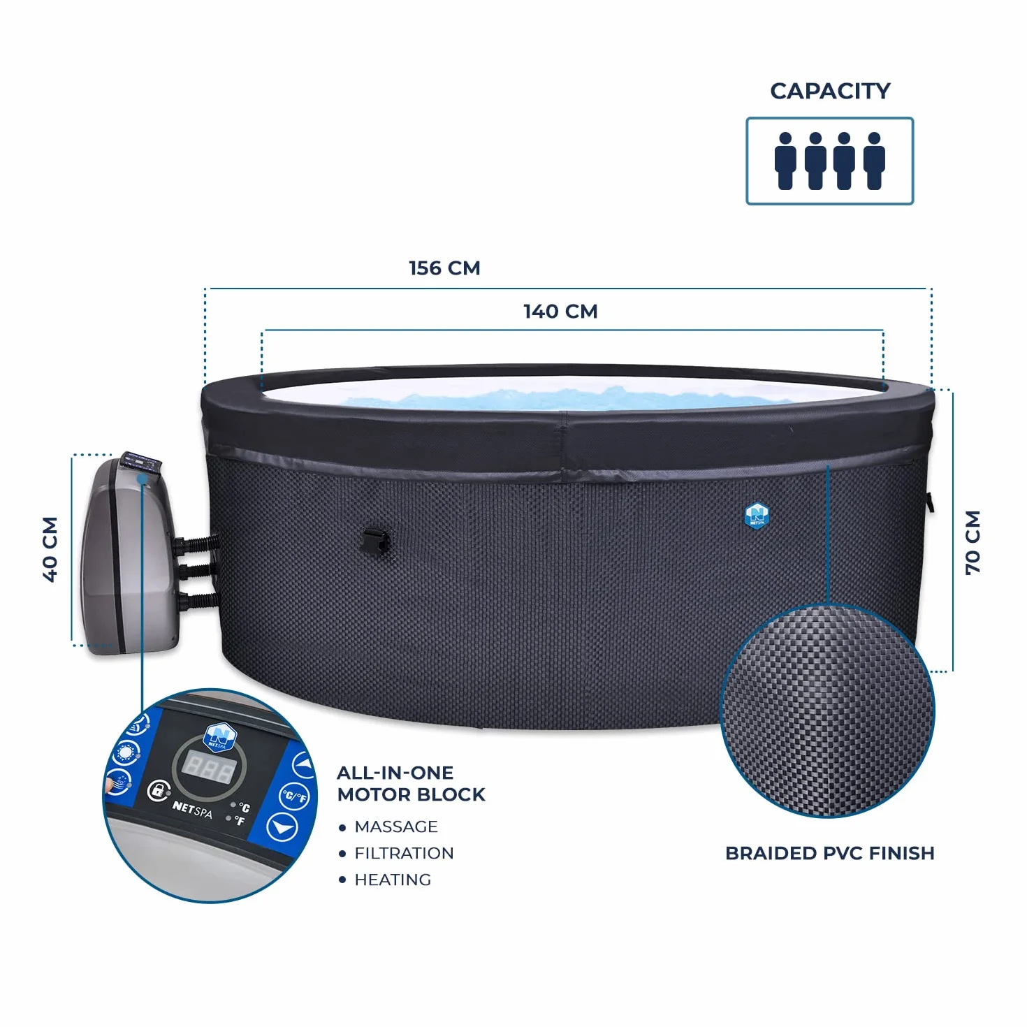NetSpa SP-VIP140B Vita 4-osobowa Okrągły Półsztywne spa