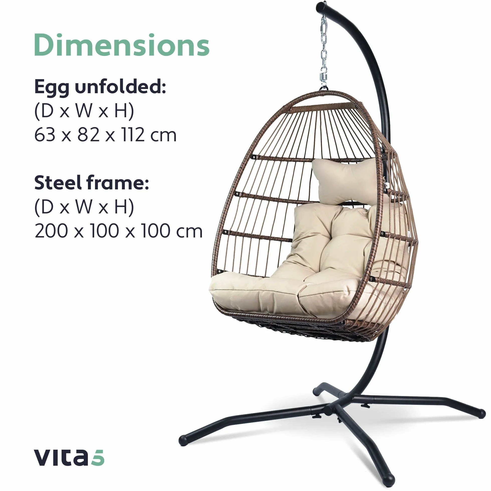 VITA5 Fotel Wiszący Rattanowy 150 kg Kremowo-Biały