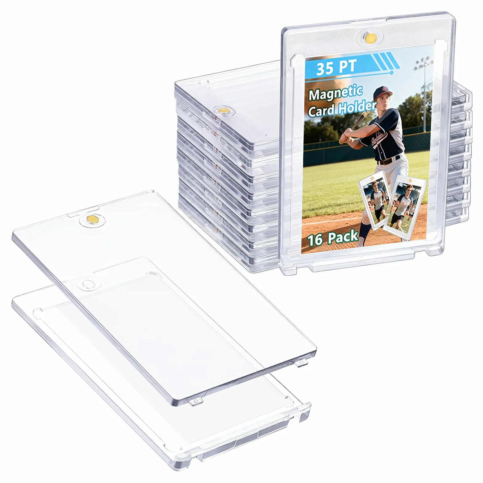 Zorplex 16 Sztuk Magnetycznych Uchwytów na Karty, 35 PT Twarde Etui na Kartys Trading Card Holder z Ochroną Uv, Przezroczyste Etui magnetyczne karty do gier, Standardowe Kartys Sportowe