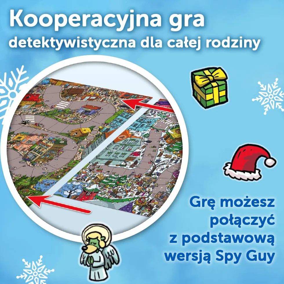 Trefl - Spy Guy Zimowa Przygoda - Kooperacyjna Gra Detektywistyczna, Rodzinna Gra Planszowa, Szukaj Dowodów i Złap Przestępcę, Rysunkowa Plansza Miasta, Familijna Gra dla Dorosłych i Dzieci od 5 lat