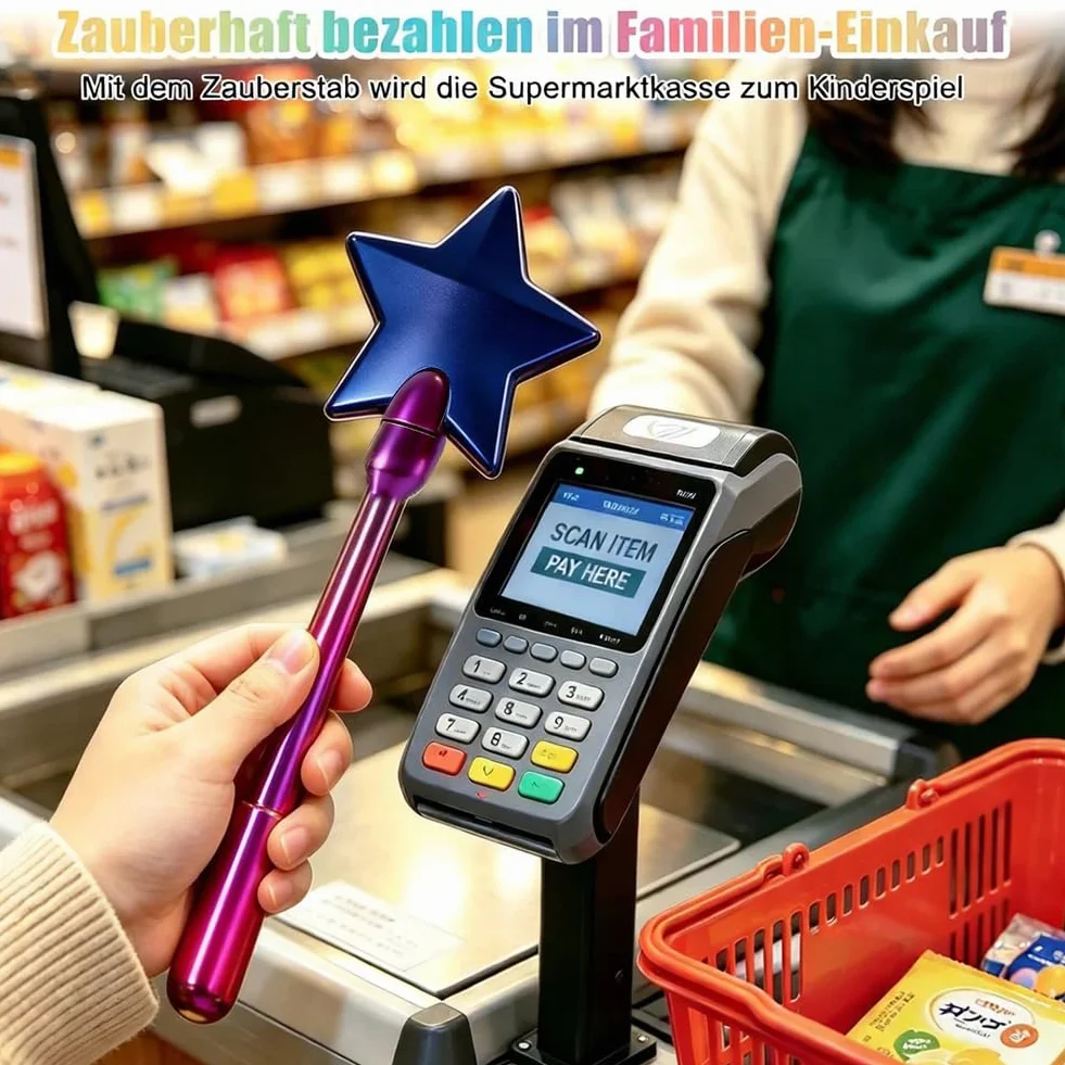 Magiczna różdżka na kartę kredytową, z nadrukiem 3D, do zapłaty, z nadrukiem 3D, śmieszny uchwyt na karty kredytowe dla nastolatków i dorosłych (niebieski i fioletowy)