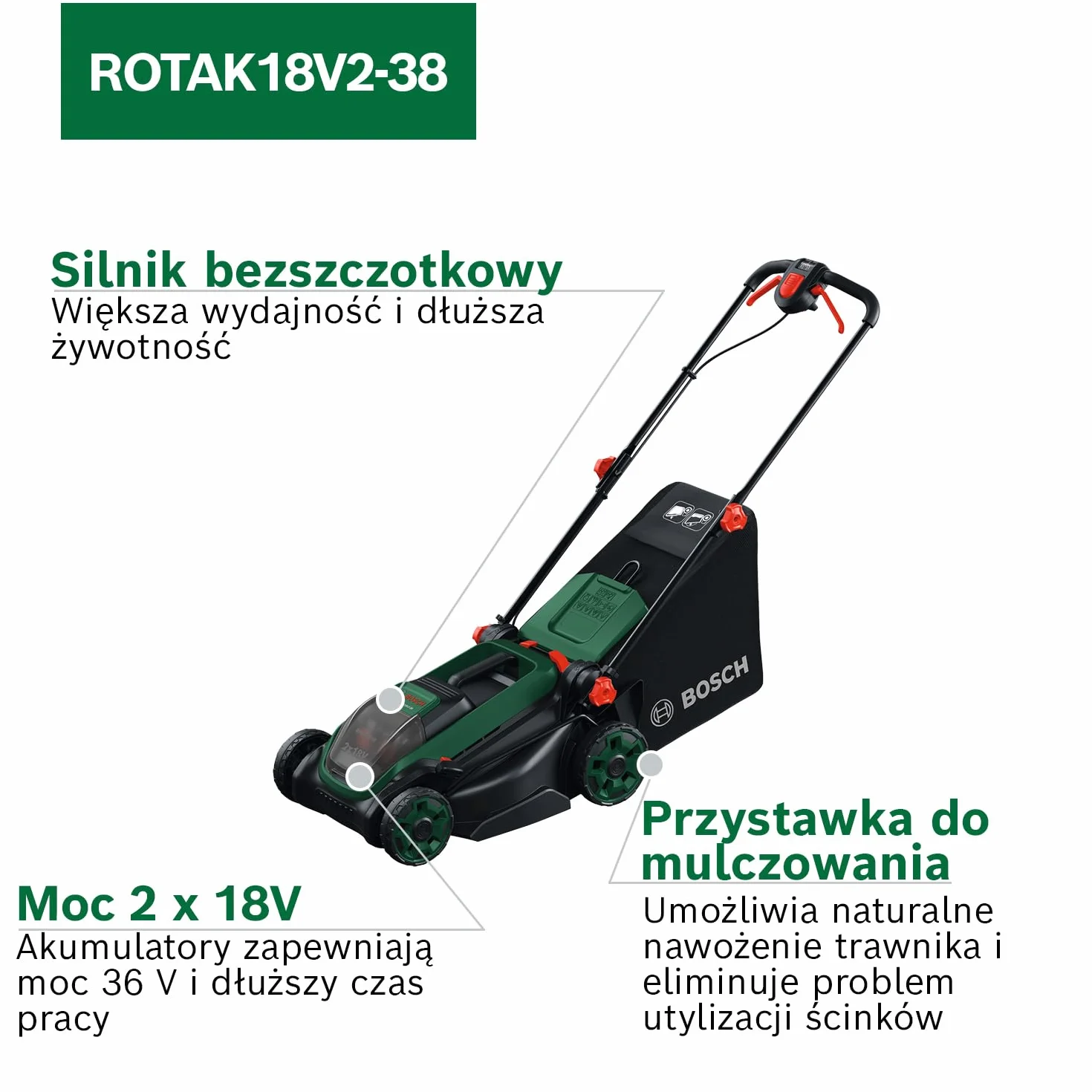 Bosch Kosiarka akumulatorowa ROTAK18V2-38 38 cm 18 V 2 akumulatory