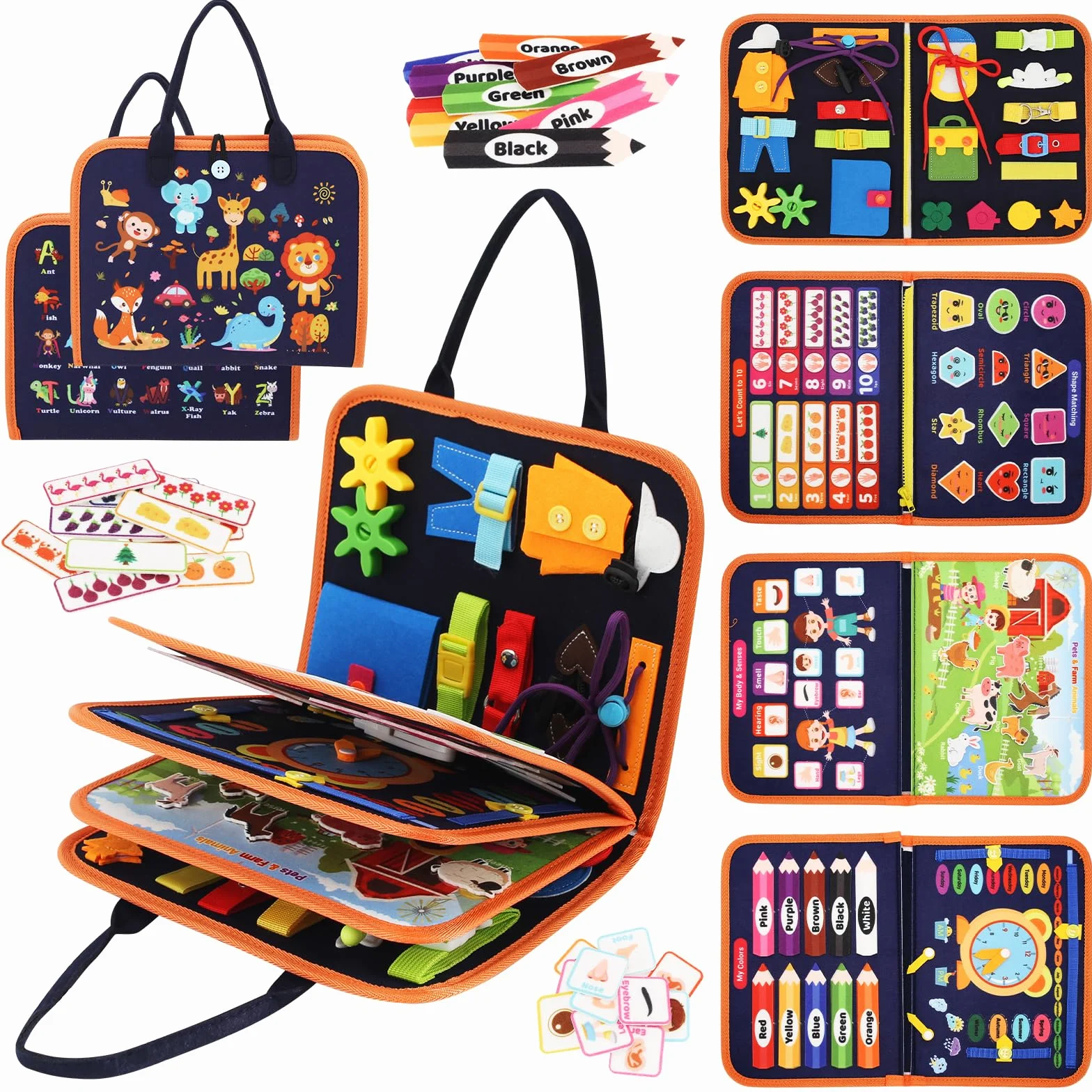 TRUEIN Quiet Book, Tablica Czynności Montessori, Sensoryczna Tablica Aktywności, Zabawka Motoryczna, Busy Book na Podróże Samochodem, Prezenty dla Chłopców i Dziewczynek