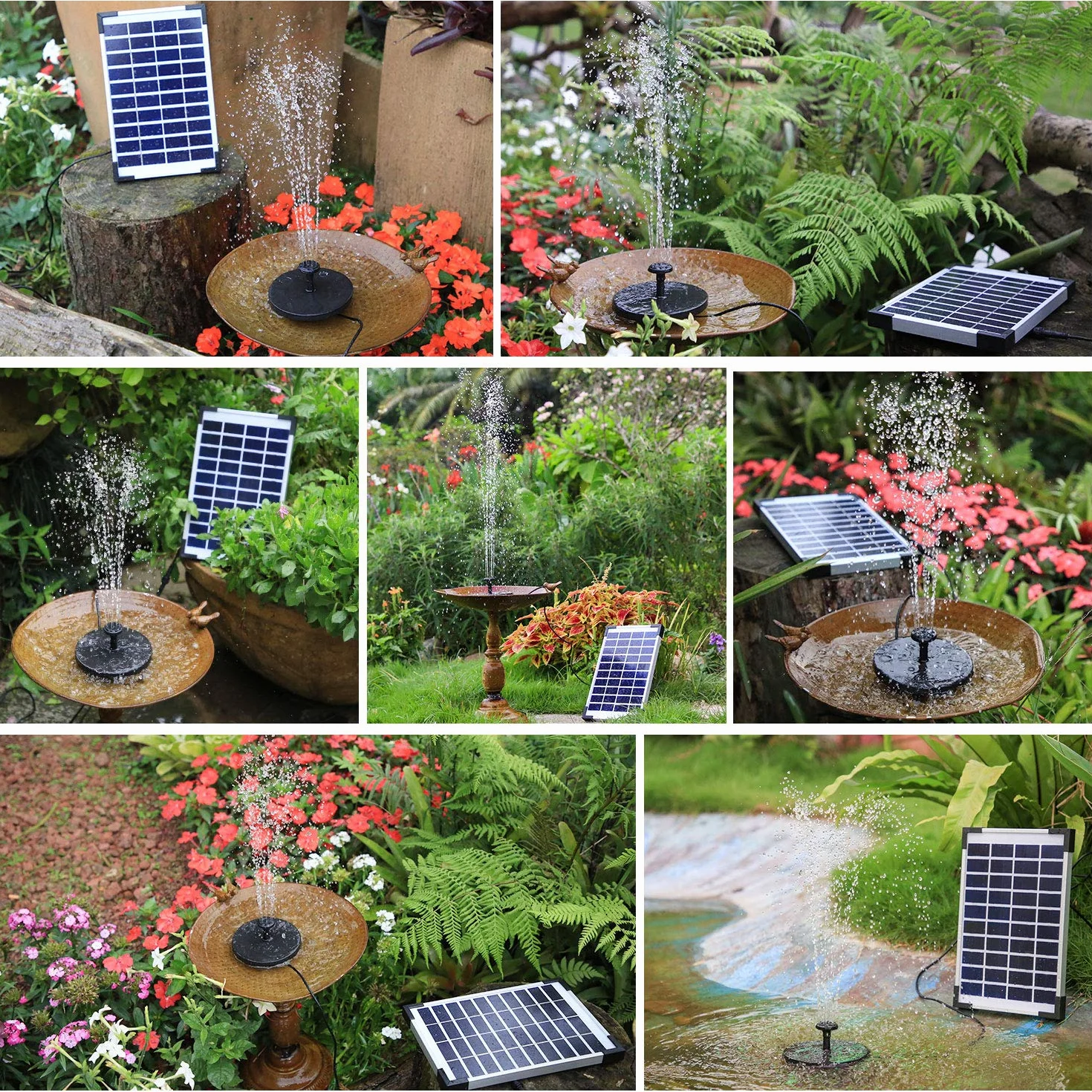 AISITIN Zewnętrzna fontanna solarna 5,5 W z wbudowaną baterią, pompą wodną, 6 dyszami i pływającą deską do ogrodu, stawu, akwarium i basenu