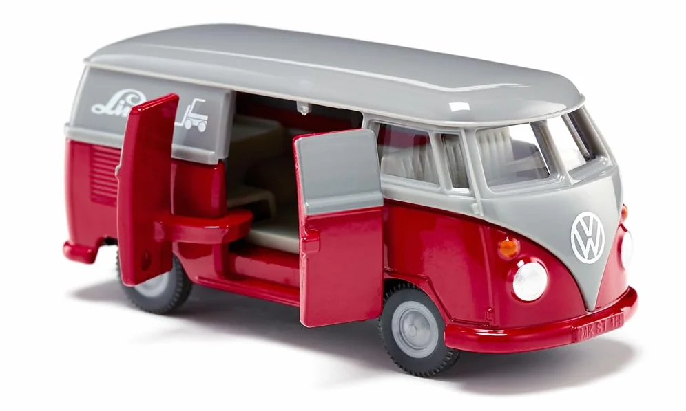 siku 2362, VW T1 Transporter, 1:50, Metal/Tworzywo sztuczne, Czerwony/Szary, Zabawkowy samochód, Drzwi do otwierania, Sprzęg przyczepy