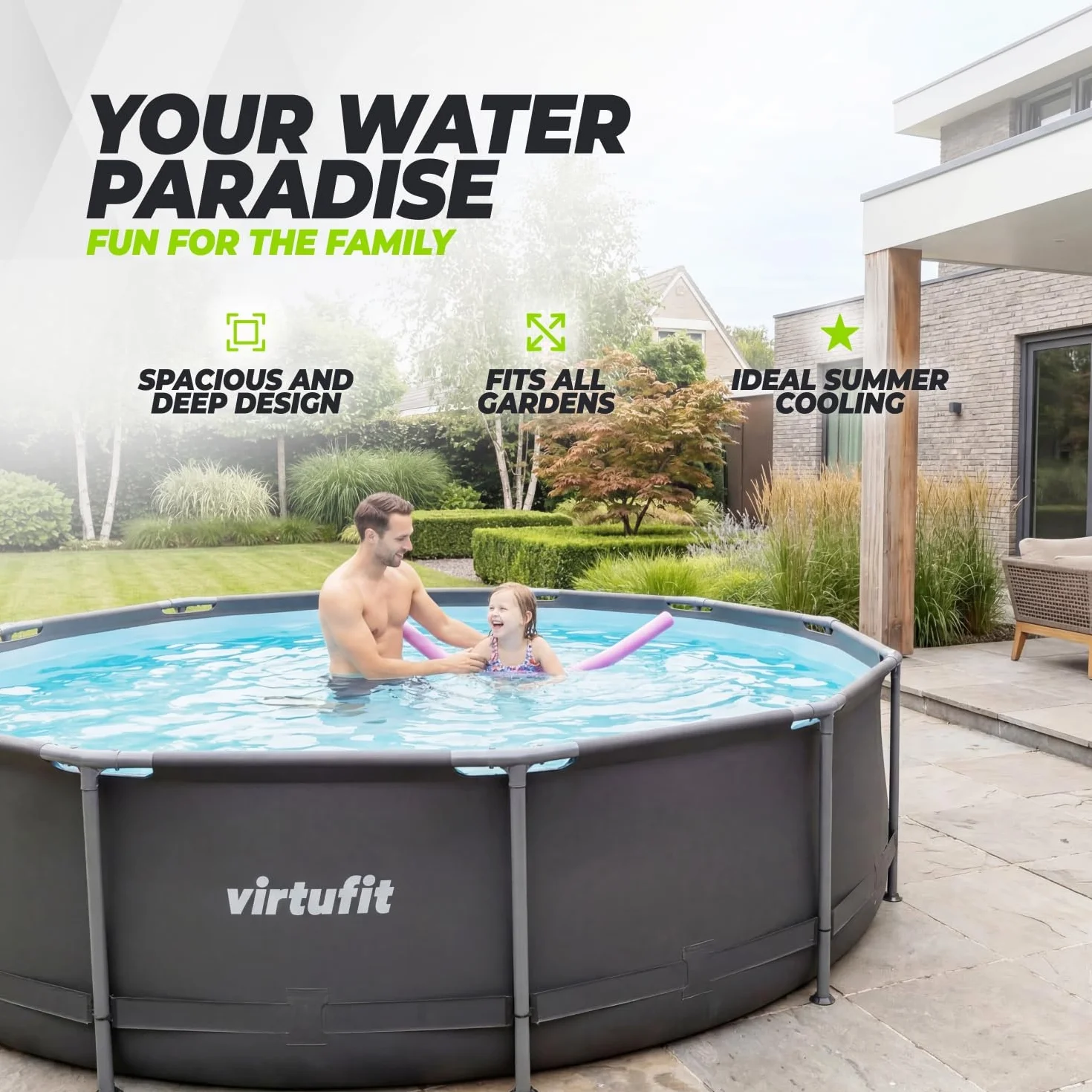 VirtuFit Okrągły basen Ø 244 cm z pompą filtrującą i wkładem