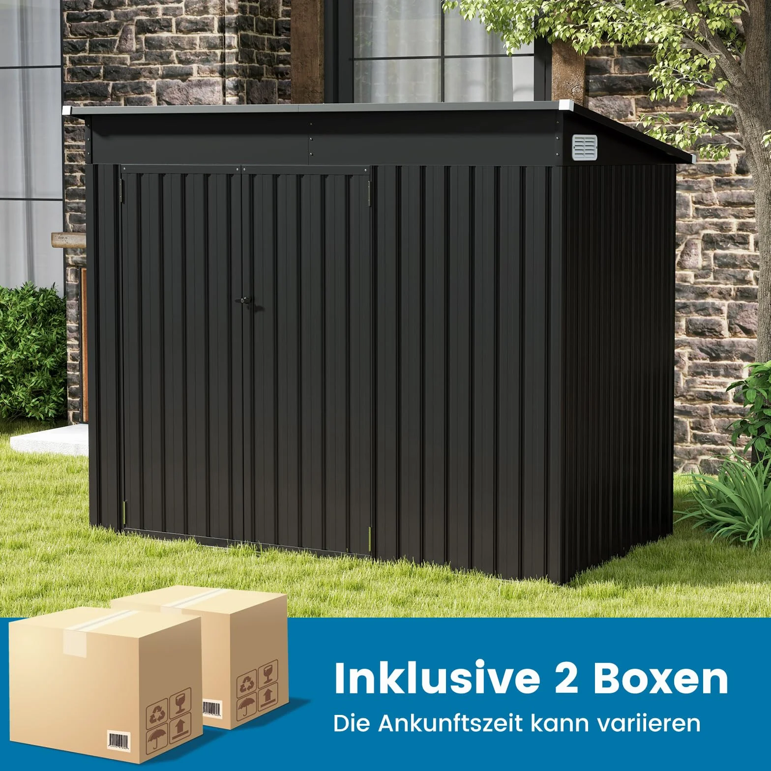 COSTWAY Domek ogrodowy metalowy 235x117x185 cm szopa na narzędzia zamykana na klucz