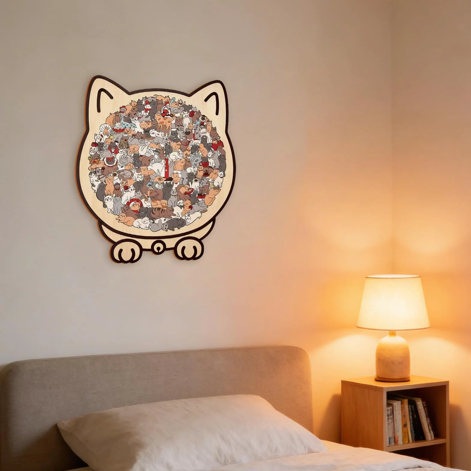 Drewniane puzzle kot 135 elementów kolorowe z ramą w kształcie kota