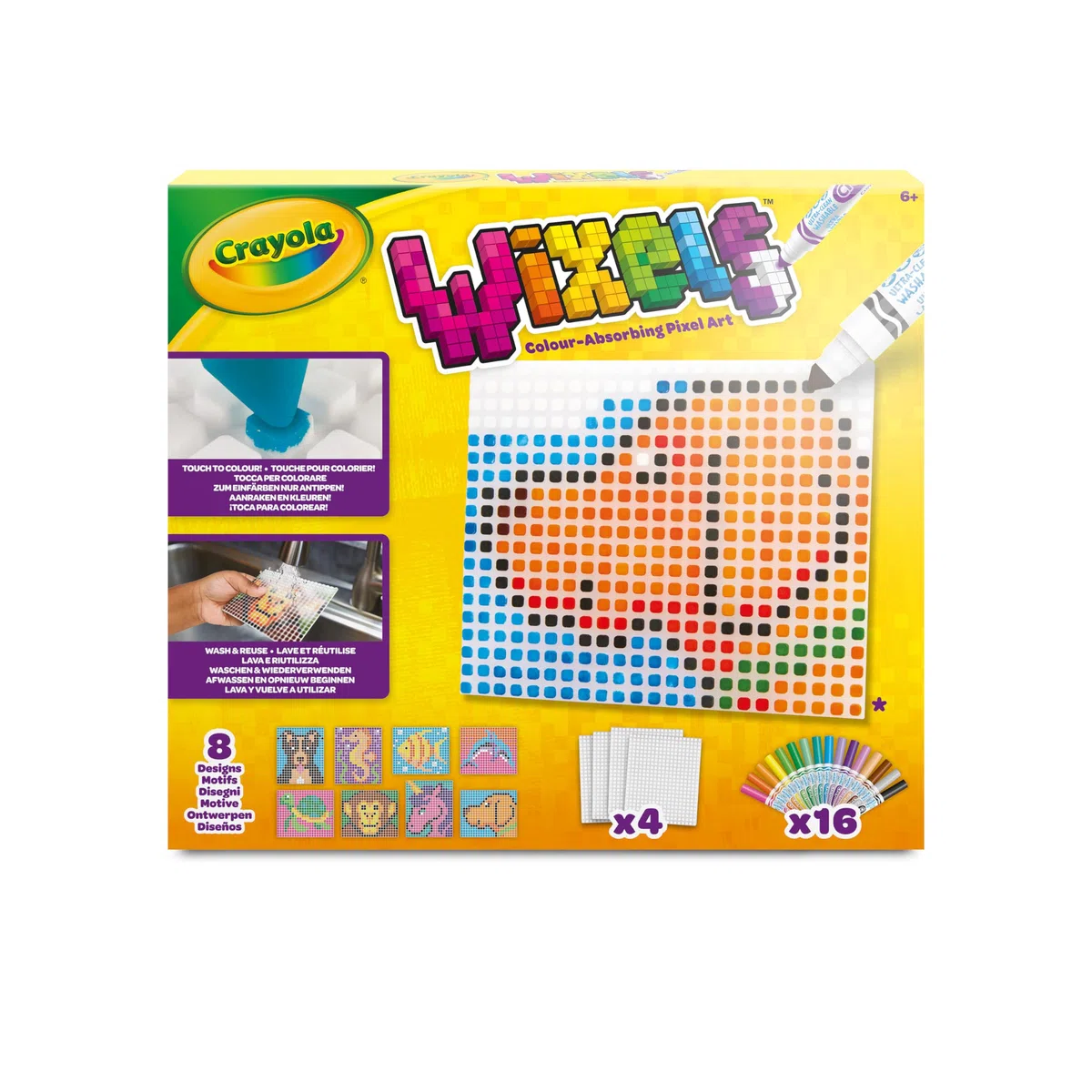 CRAYOLA Wixels zestaw do aktywności zwierząt, absorbujący kolory, zestaw sztuki pikselowej, zawiera markery i łatwe do naśladowania przewodniki kolorów, dla dzieci w wieku od 6 lat