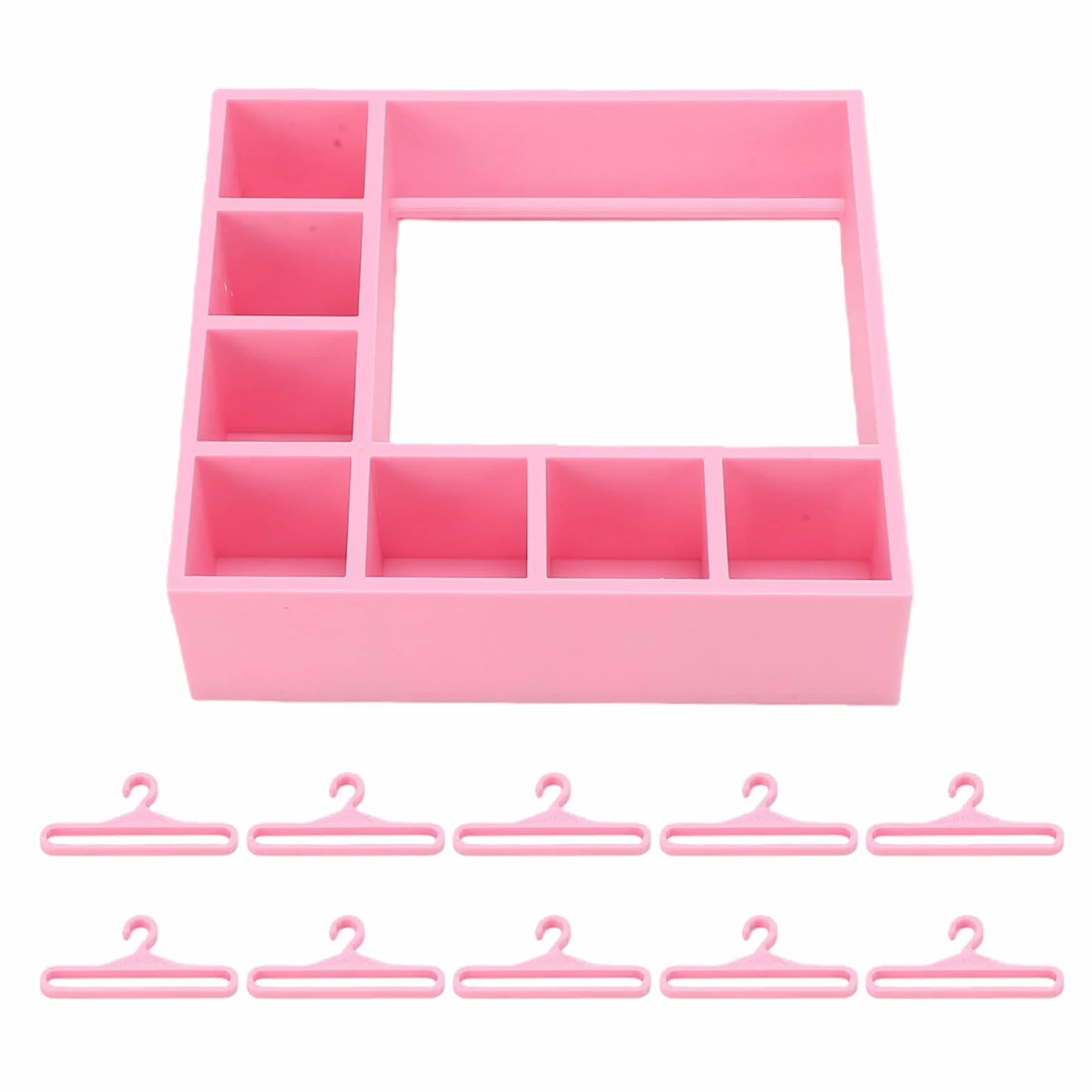 Generic Pudełko Wystawowe z Akcesoriami dla Lalek z 10 Wieszakami do Organizowania Ubranek dla Lalek i Szafy do Przechowywania Odzieży Idealne Ozdabiania Plastikowych Domków (PINK)