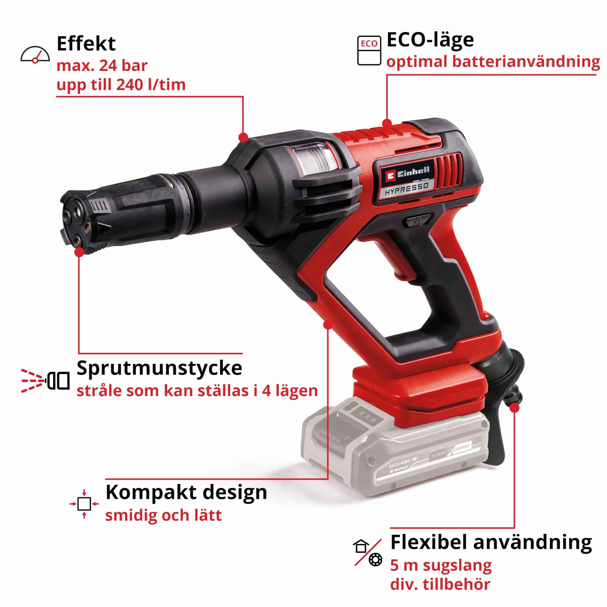 Einhell Hypresso bezprzewodowy pistolet wysokociśnieniowy 18/24-1 Power X-Change 18 V 24 bar 240 l/h
