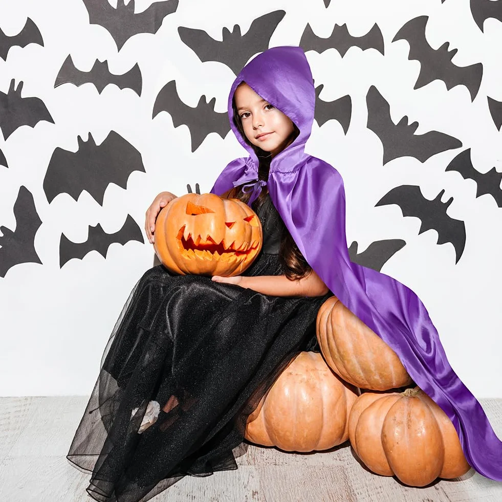 AUYAO Peleryna z kapturem na Halloween, długa peleryna z kapturem, płaszcz z kapturem, Halloween, Boże Narodzenie, fantazyjna peleryna, 2 szt. fantazyjny kostium, maskarada, impreza z rękawiczkami