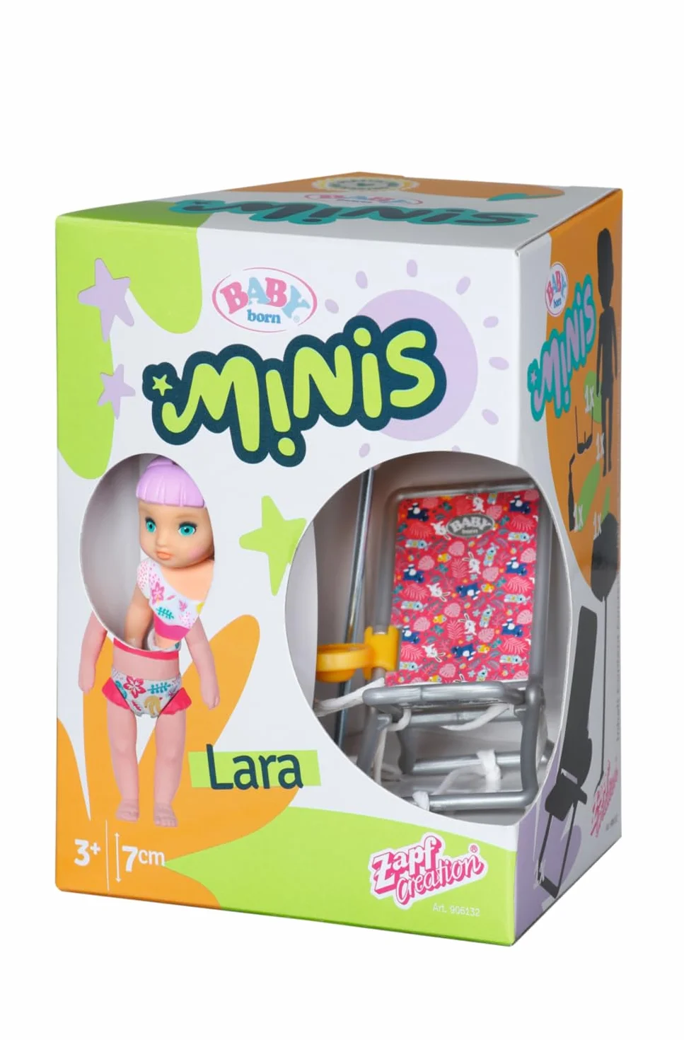 BABY born Minis Zestaw do zabawy na lato z Larą 906132 – lalka 7 cm z ekskluzywnymi akcesoriami i ruchomym korpusem do realistycznej zabawy – dzieci od 3 lat