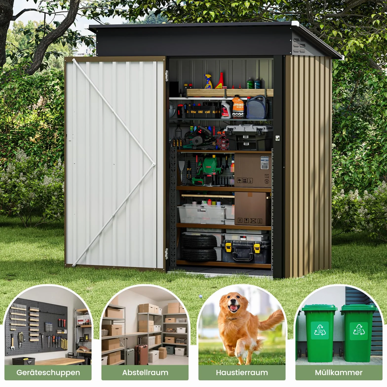 Metalowy domek ogrodowy 1,5 m² 162 x 92 x 180 cm szopa na narzędzia stal ocynkowana
