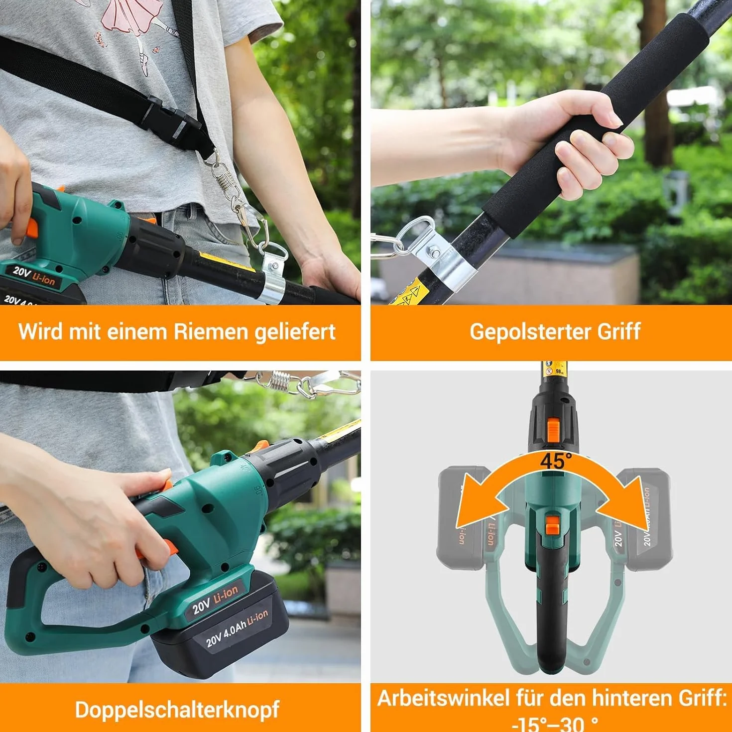 TLGREEN Sekator Akumulatorowy 20V 4,0Ah Litowo-Jonowy, 24 cm Ostrze, 5 m/s Łańcuch, Ładowarka
